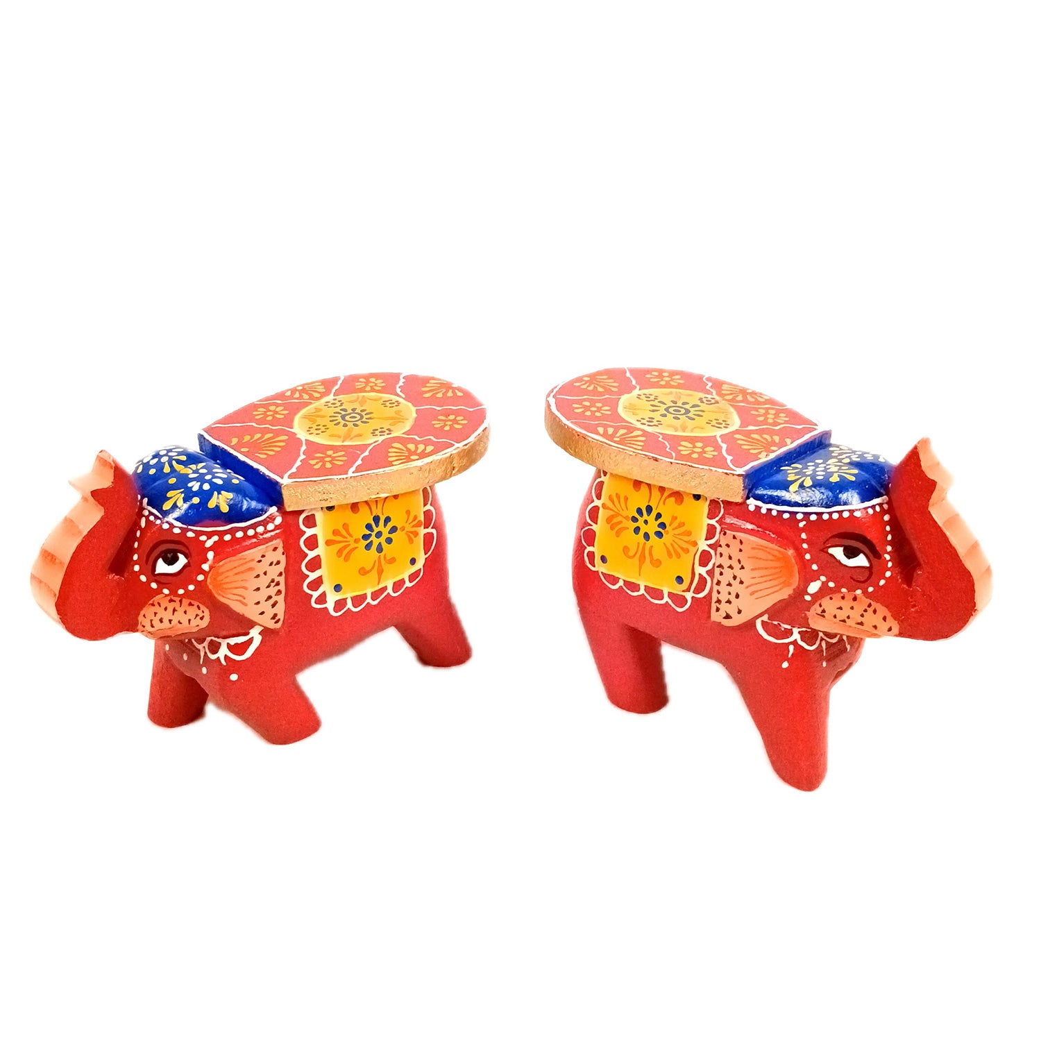 Elephant Showpiece | Elephant Table Showpiece - for Placing Small Pots & Tea Lights - for Home, Living Room Decor & Gifts - 5 Inch (Red, Wood) - Apkamart #Style_Design 1 (Pack Of 2)