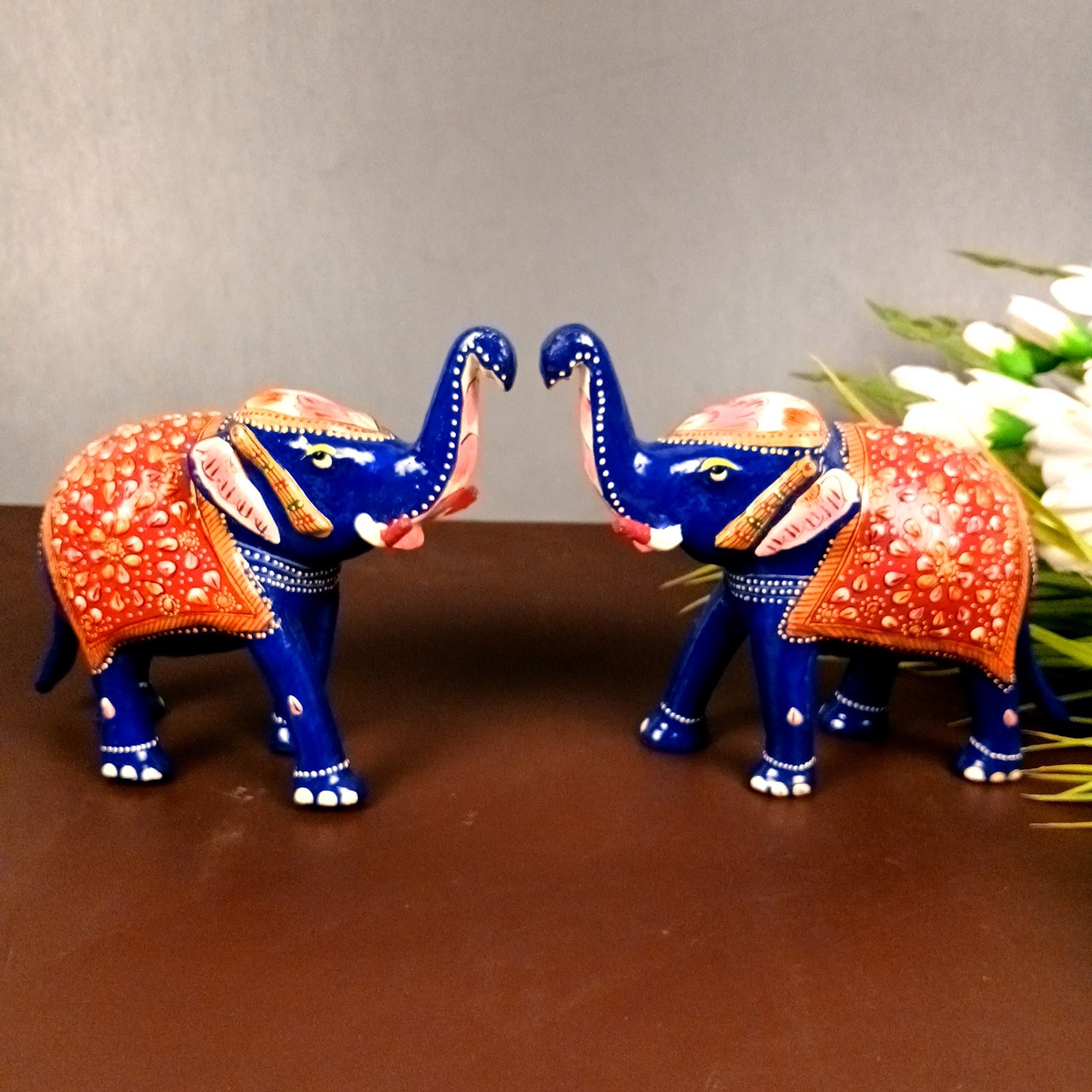 Elephant Showpiece for Table Decor | Handicraft Meenakari Showpiece Figurine - for Home Decor, Table, Living Room, Office & Gift - 6 Inch - Apkamart #Style_Pack Of 2