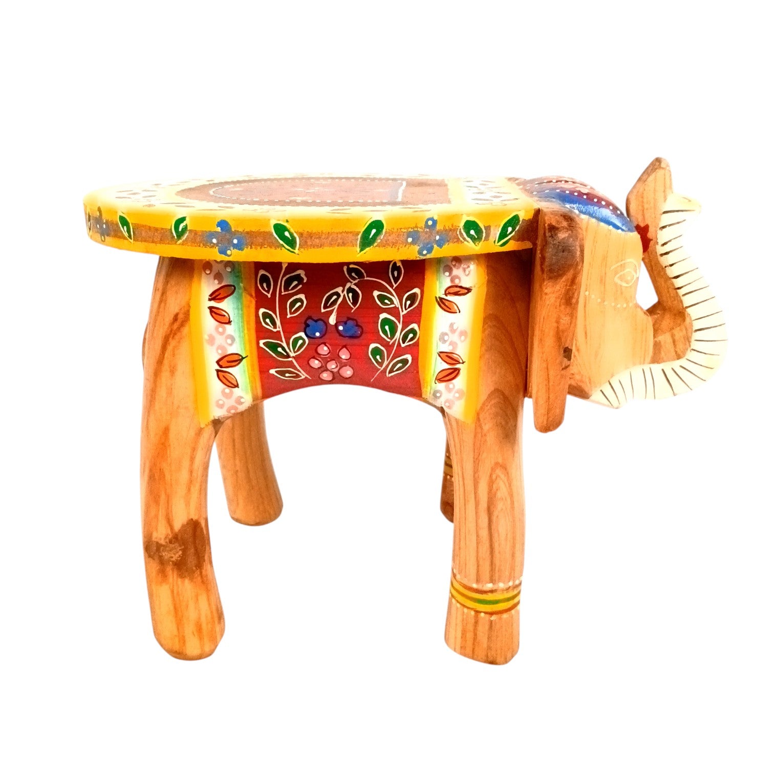 Handcrafted Wooden Elephant Stool | Decorative Brown Elephant Shaped Table | Traditional Wooden Decor Stool for Living Room, Bedroom & Gift - 8 Inch - Apkamart