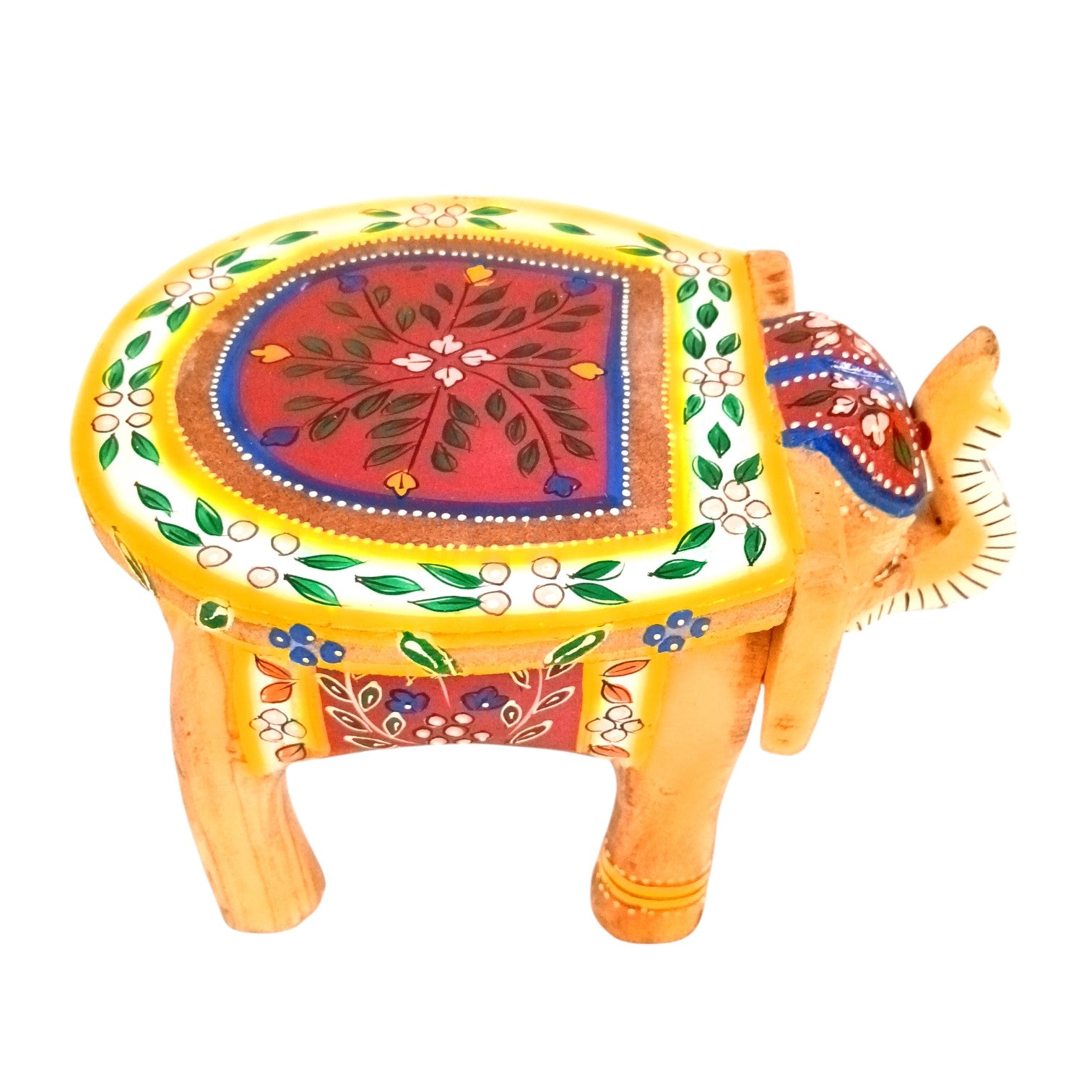 Handcrafted Wooden Elephant Stool | Decorative Elephant Shaped Table | Traditional Wooden Decor Stool for Living Room, Bedroom & Gift - 6 Inch - Apkamart