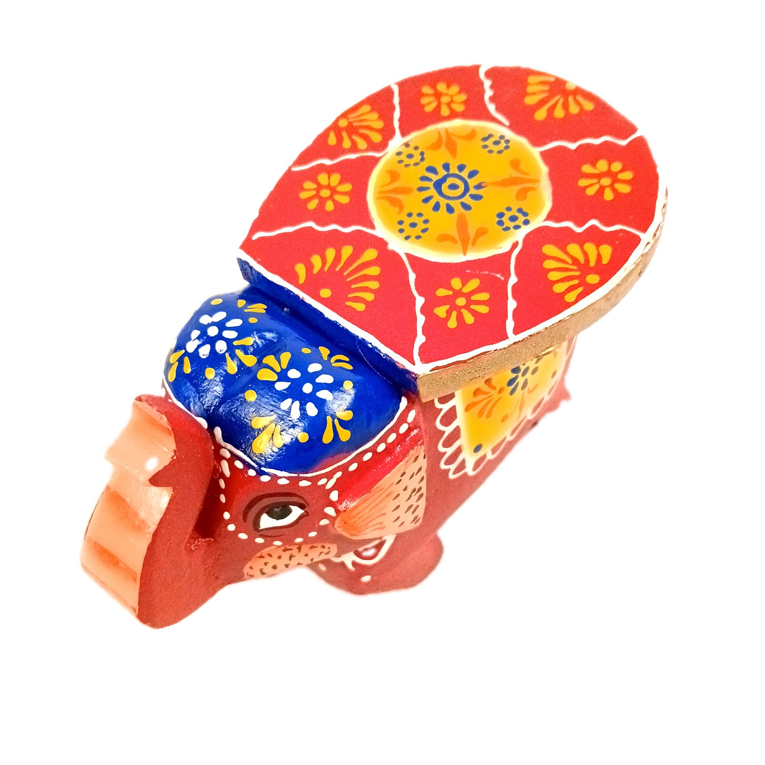 Elephant Showpiece | Elephant Table Showpiece - for Placing Small Pots & Tea Lights - for Home, Living Room Decor & Gifts - 5 Inch (Red, Wood) - Apkamart #Style_Design 1 (Pack Of 1)