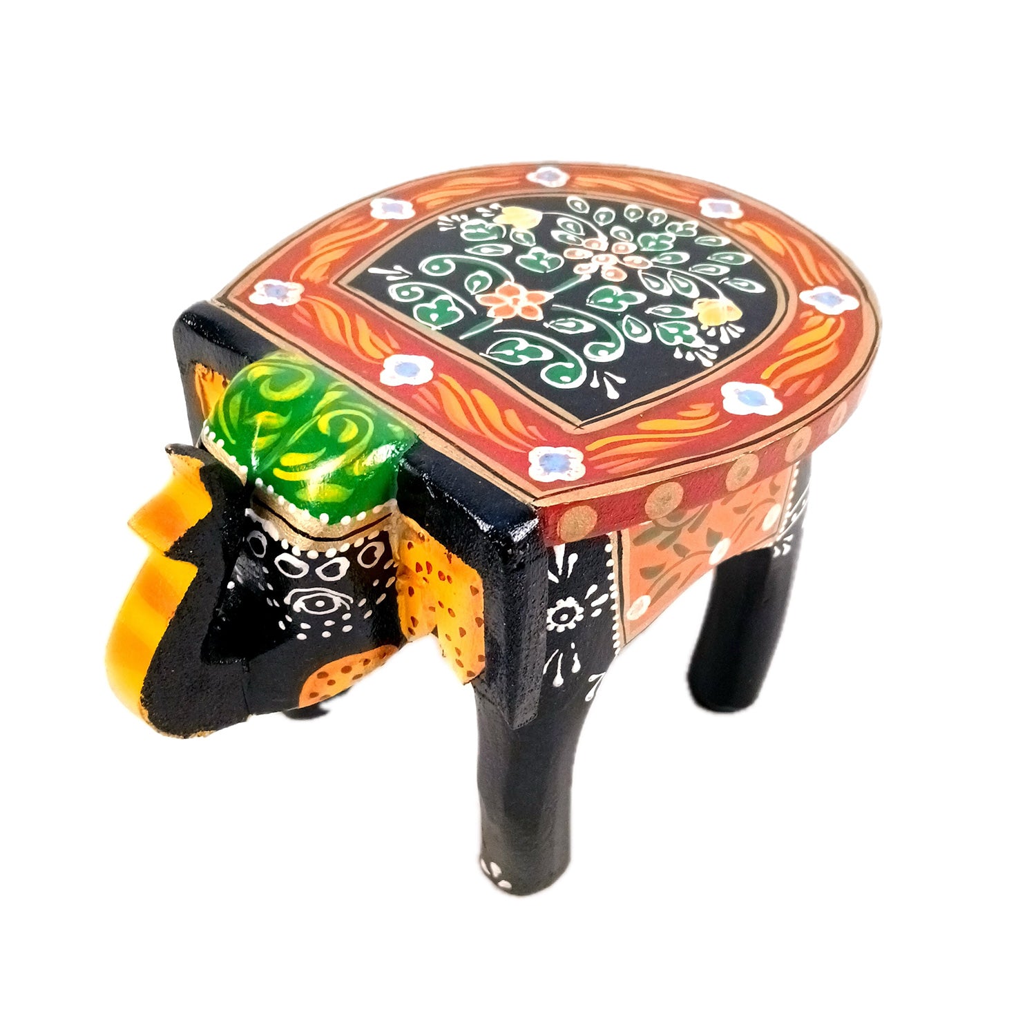 Elephant Showpiece - Stool Design | Elephant Table Showpiece - For Placing Small Pots & Tea Lights - For Home, Living Room Decor & Gifts - 6 Inch (Wood, Black) - Apkamart