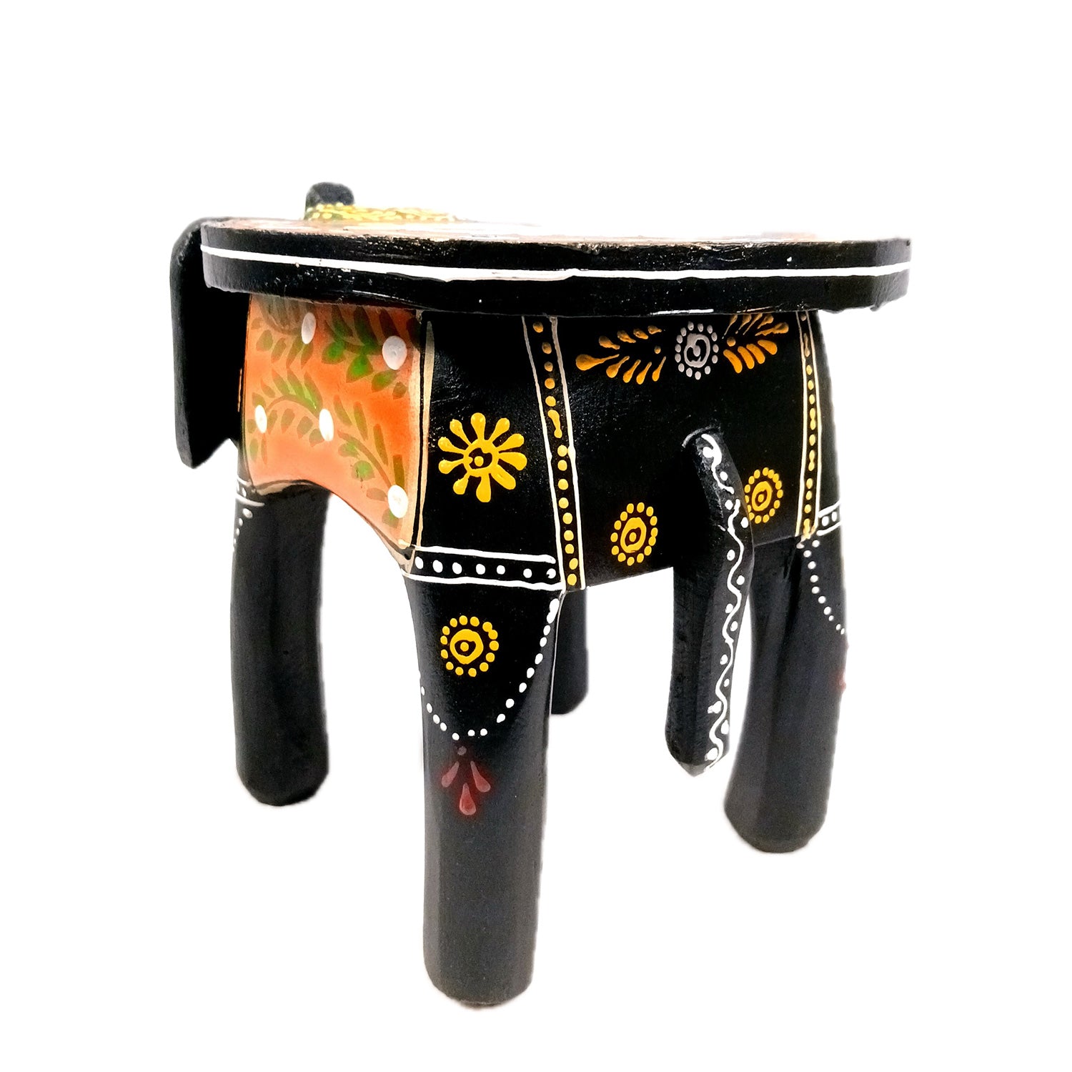 Wooden Stool Side Table - Elephant Design | Elephant Table - for Placing Small Pots & Tea Lights - for Home, Living Room Decor, office & Gifts - 8 Inch - Apkamart
