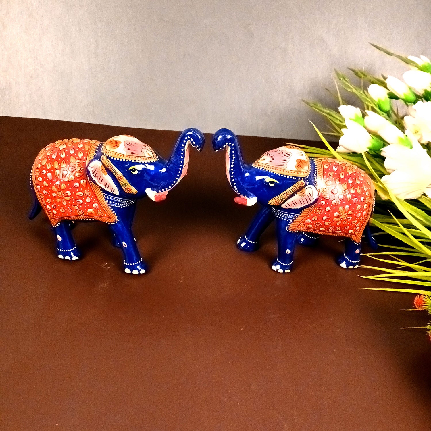 Elephant Showpiece for Table Decor | Handicraft Meenakari Showpiece Figurine - for Home Decor, Table, Living Room, Office & Gift - 6 Inch - Apkamart #Style_Pack Of 2