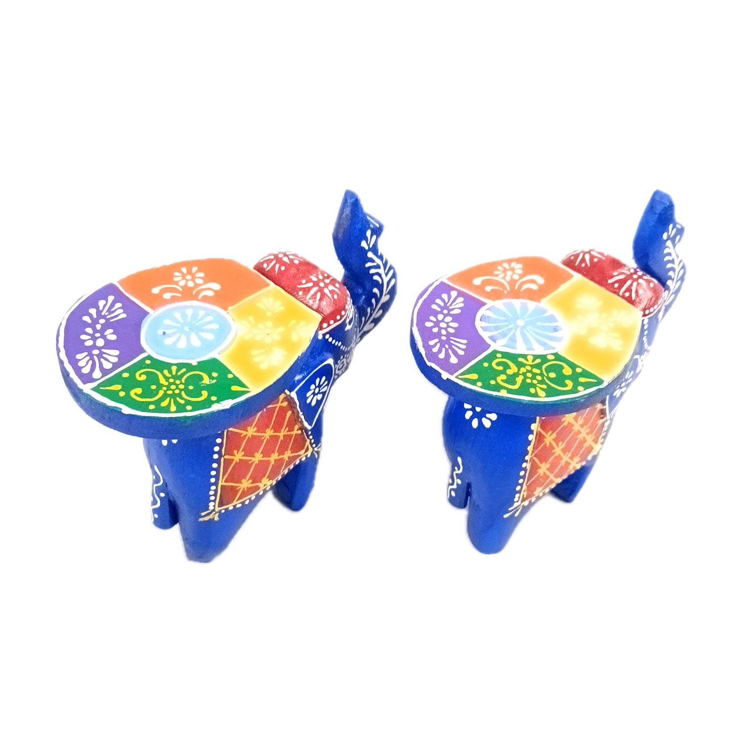 Elephant Showpiece | Elephant Table Showpiece - for Placing Small Pots & Tea Lights - for Home, Living Room Decor & Gifts - 4 Inch (Blue, Wood) - Apkamart #Style_Pack Of 2