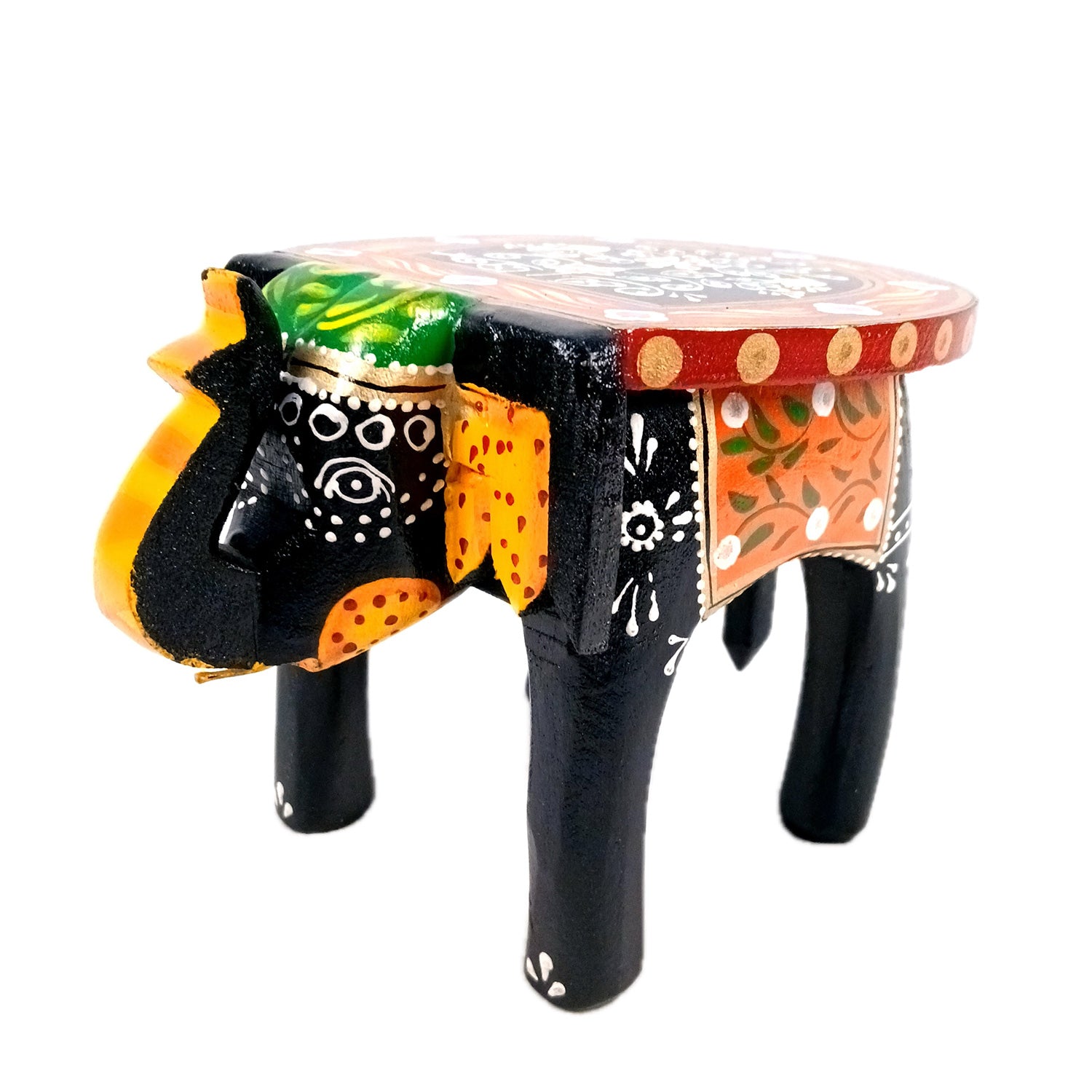 Elephant Showpiece - Stool Design | Elephant Table Showpiece - For Placing Small Pots & Tea Lights - For Home, Living Room Decor & Gifts - 6 Inch (Wood, Black) - Apkamart