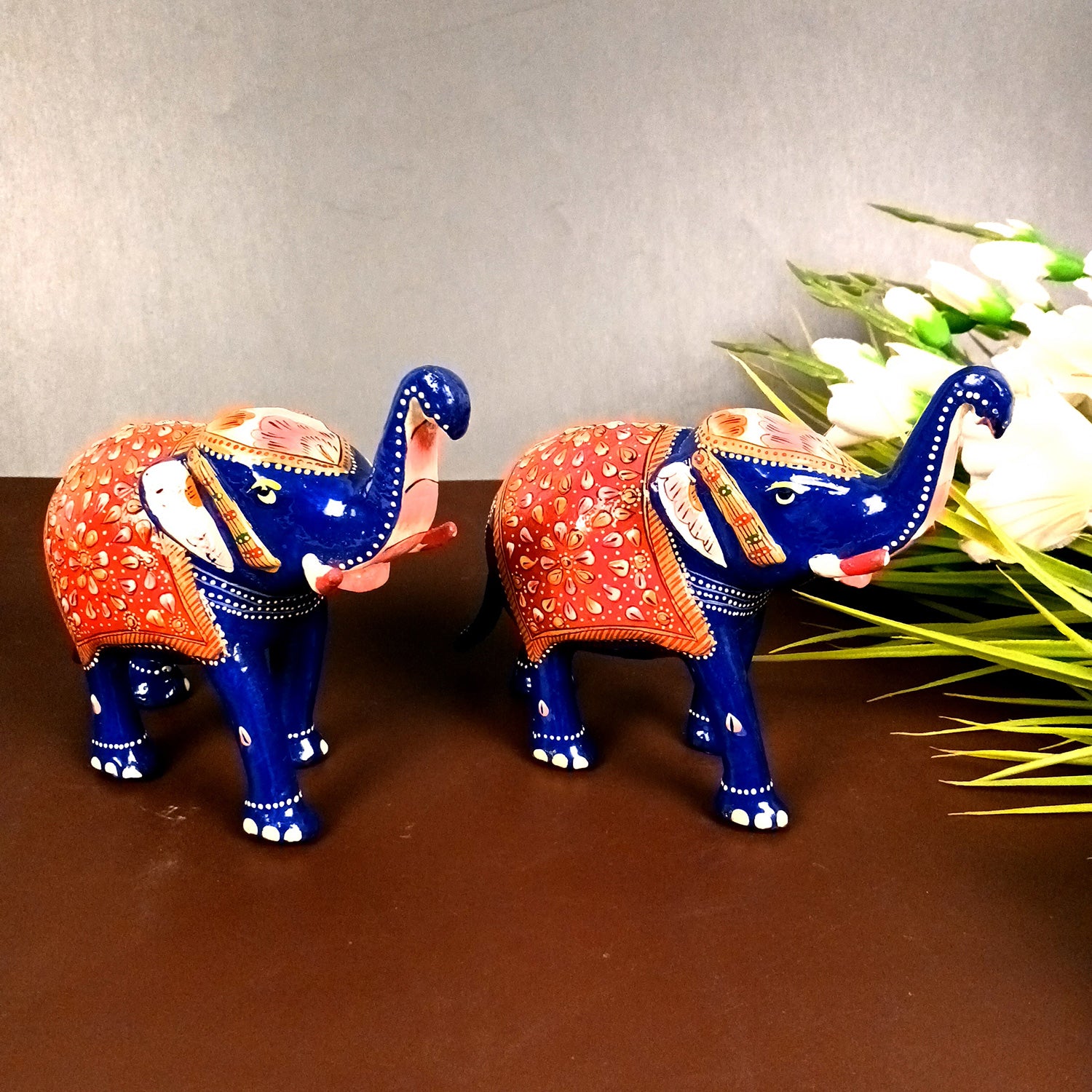 Elephant Showpiece for Table Decor | Handicraft Meenakari Showpiece Figurine - for Home Decor, Table, Living Room, Office & Gift - 6 Inch - Apkamart #Style_Pack Of 2