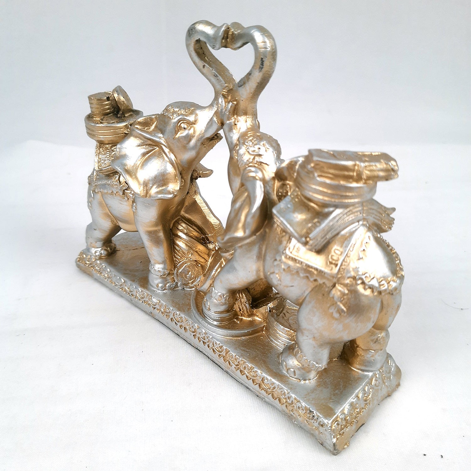 Elephant Statue Showpiece | Fengshui Trunk Up Elephant Figurine With Money & Gold Coins - For Vastu, Good Fortune, Wealth, Strength | For Home Decor, Living Room, Office & Gift - 7 inch - Apkamart #Colour_Silver