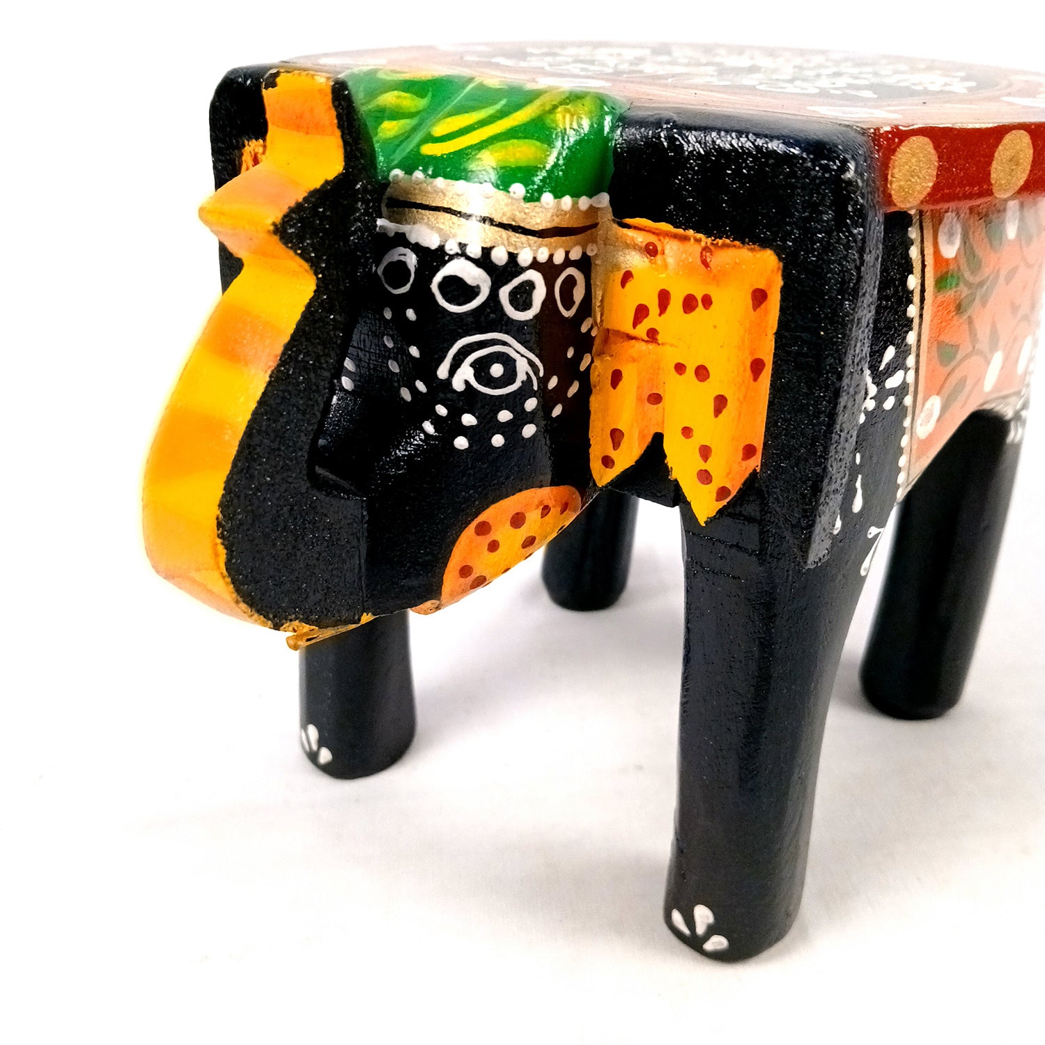 Elephant Showpiece - Stool Design | Elephant Table Showpiece - For Placing Small Pots & Tea Lights - For Home, Living Room Decor & Gifts - 6 Inch (Wood, Black) - Apkamart