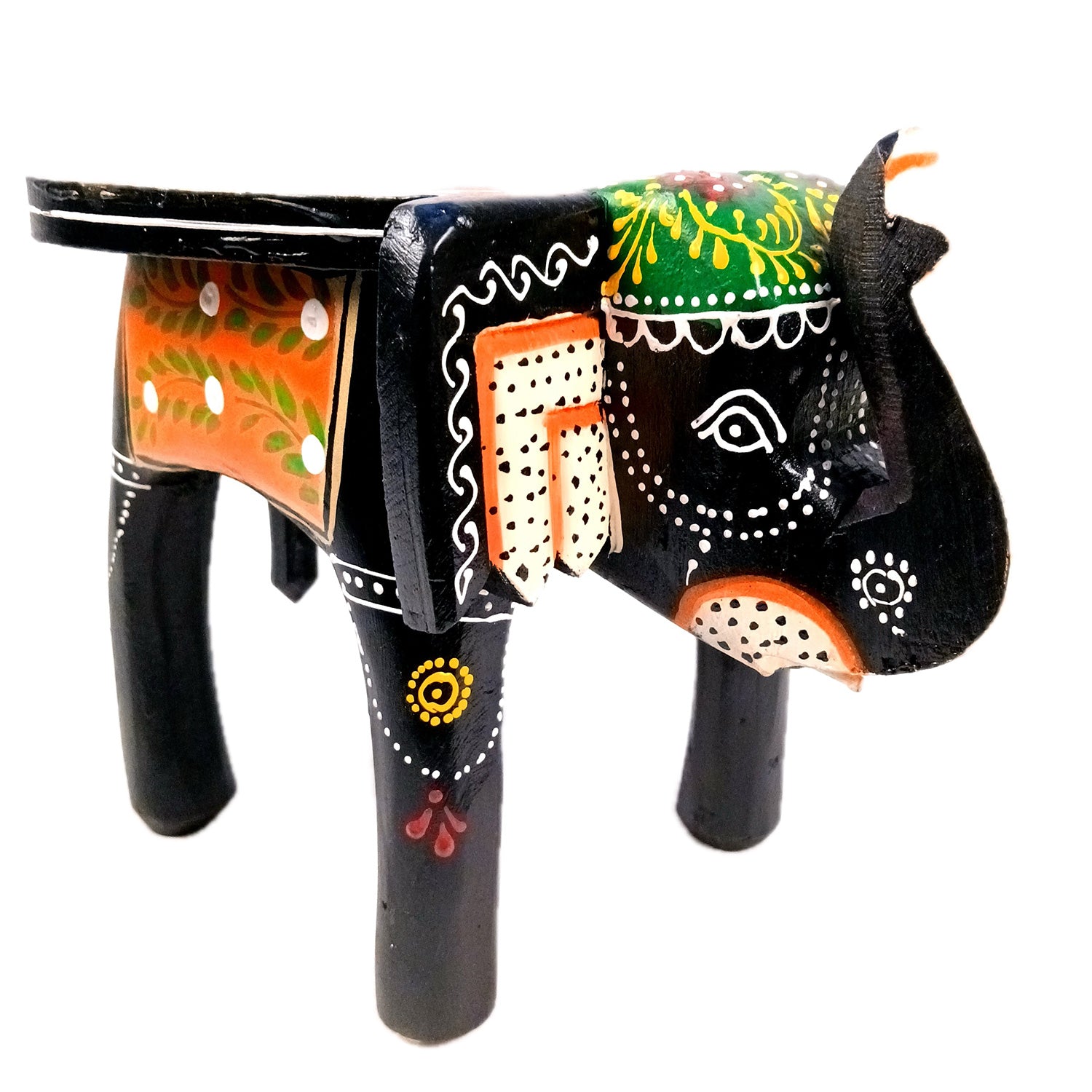 Wooden Stool Side Table - Elephant Design | Elephant Table - for Placing Small Pots & Tea Lights - for Home, Living Room Decor, office & Gifts - 8 Inch - Apkamart