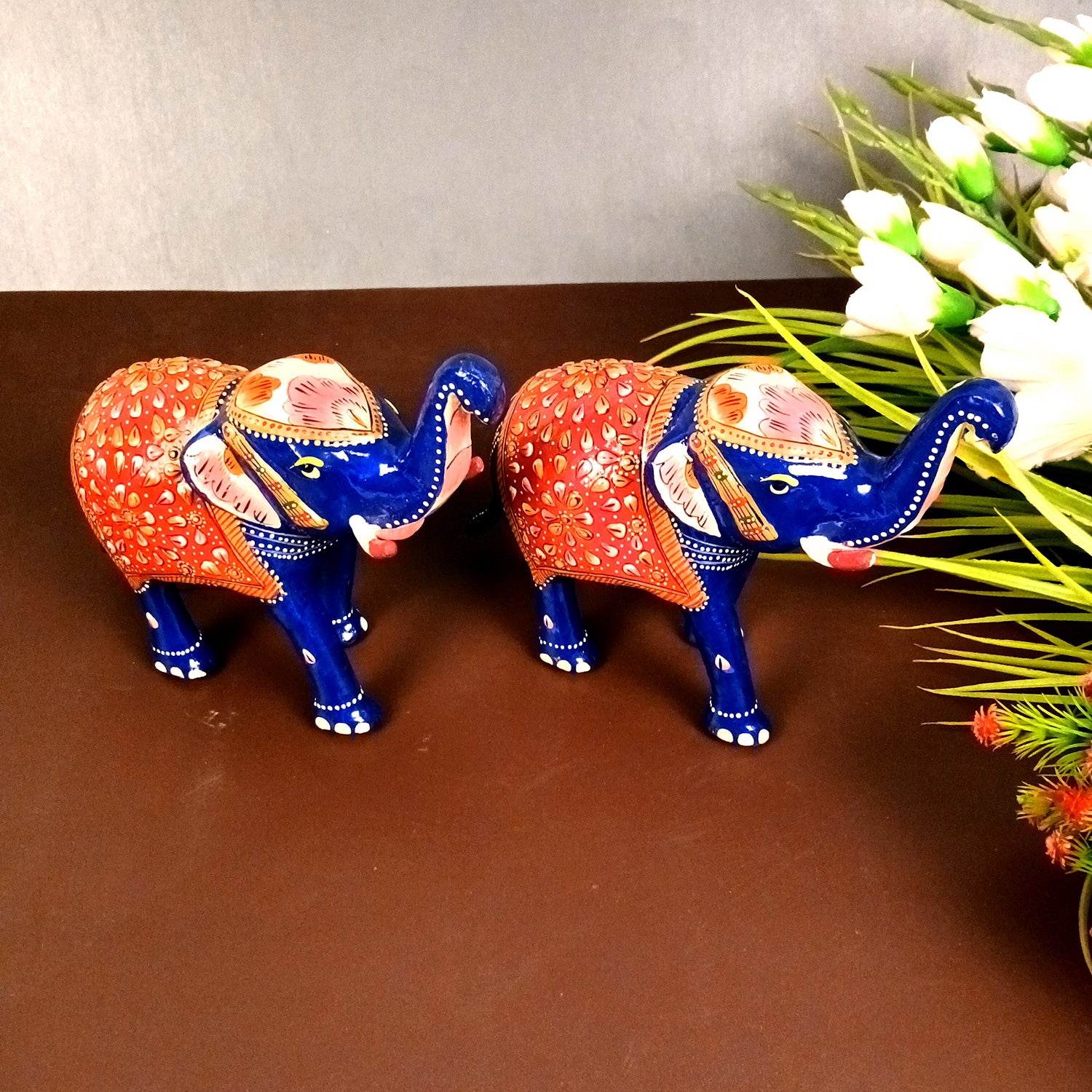 Elephant Showpiece for Table Decor | Handicraft Meenakari Showpiece Figurine - for Home Decor, Table, Living Room, Office & Gift - 6 Inch - Apkamart #Style_Pack Of 2