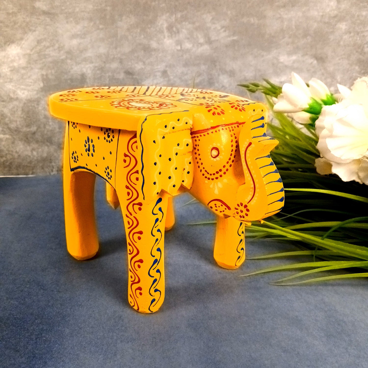 Wooden Stool - Elephant Design | Elephant Table - for Placing Small Pots & Tea Lights - for Home, Living Room Decor, office & Gifts - 6 Inch - Apkamart