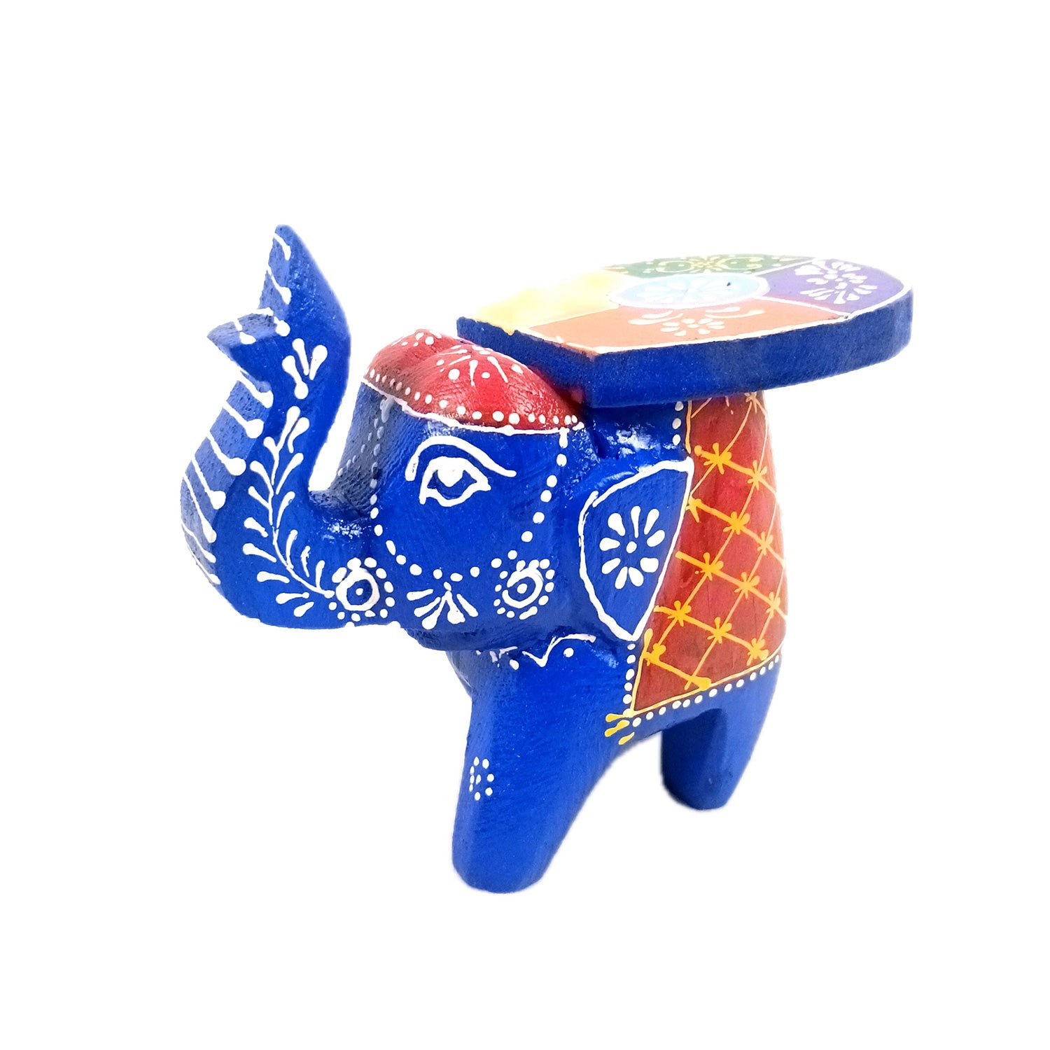 Elephant Showpiece | Elephant Table Showpiece - for Placing Small Pots & Tea Lights - for Home, Living Room Decor & Gifts - 4 Inch (Blue, Wood) - Apkamart #Style_Pack Of 1