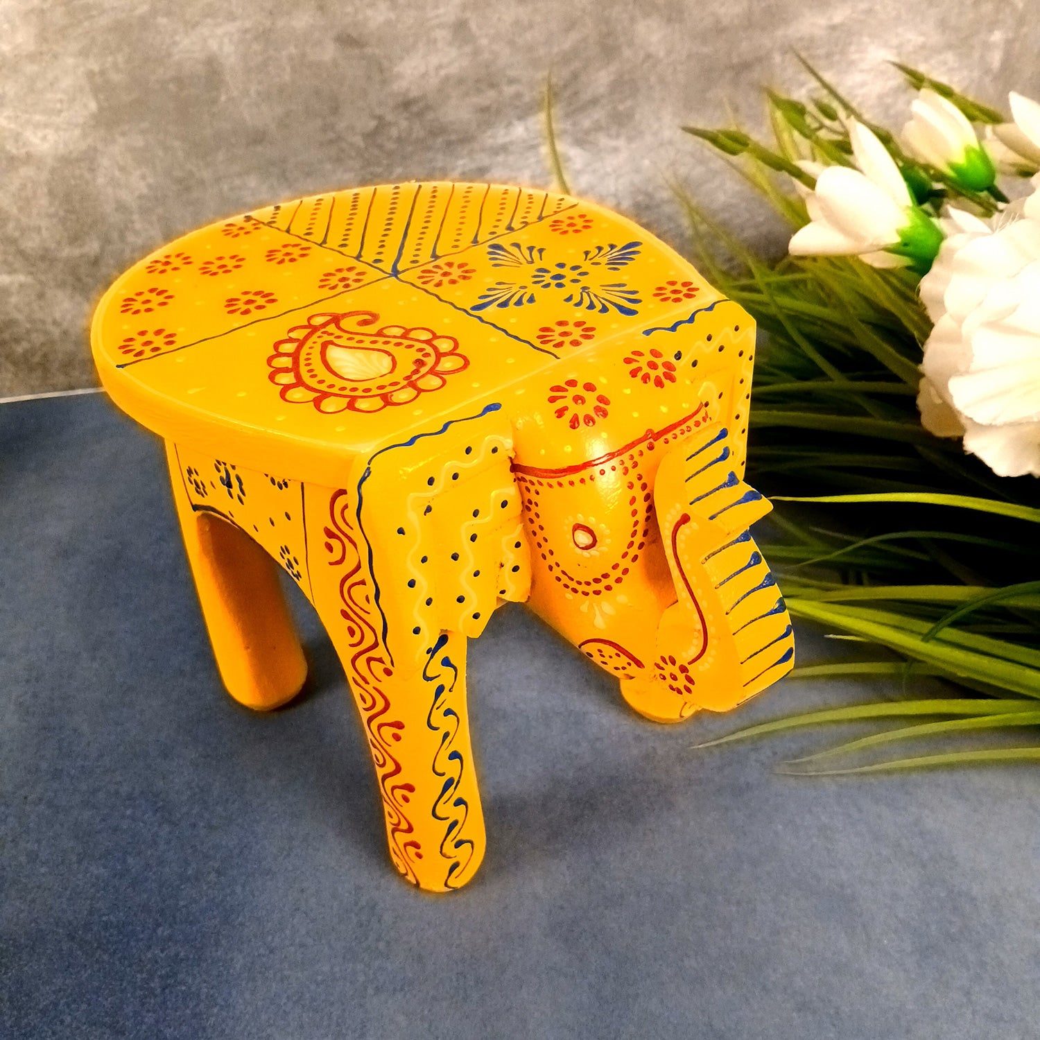 Wooden Stool - Elephant Design | Elephant Table - for Placing Small Pots & Tea Lights - for Home, Living Room Decor, office & Gifts - 6 Inch - Apkamart