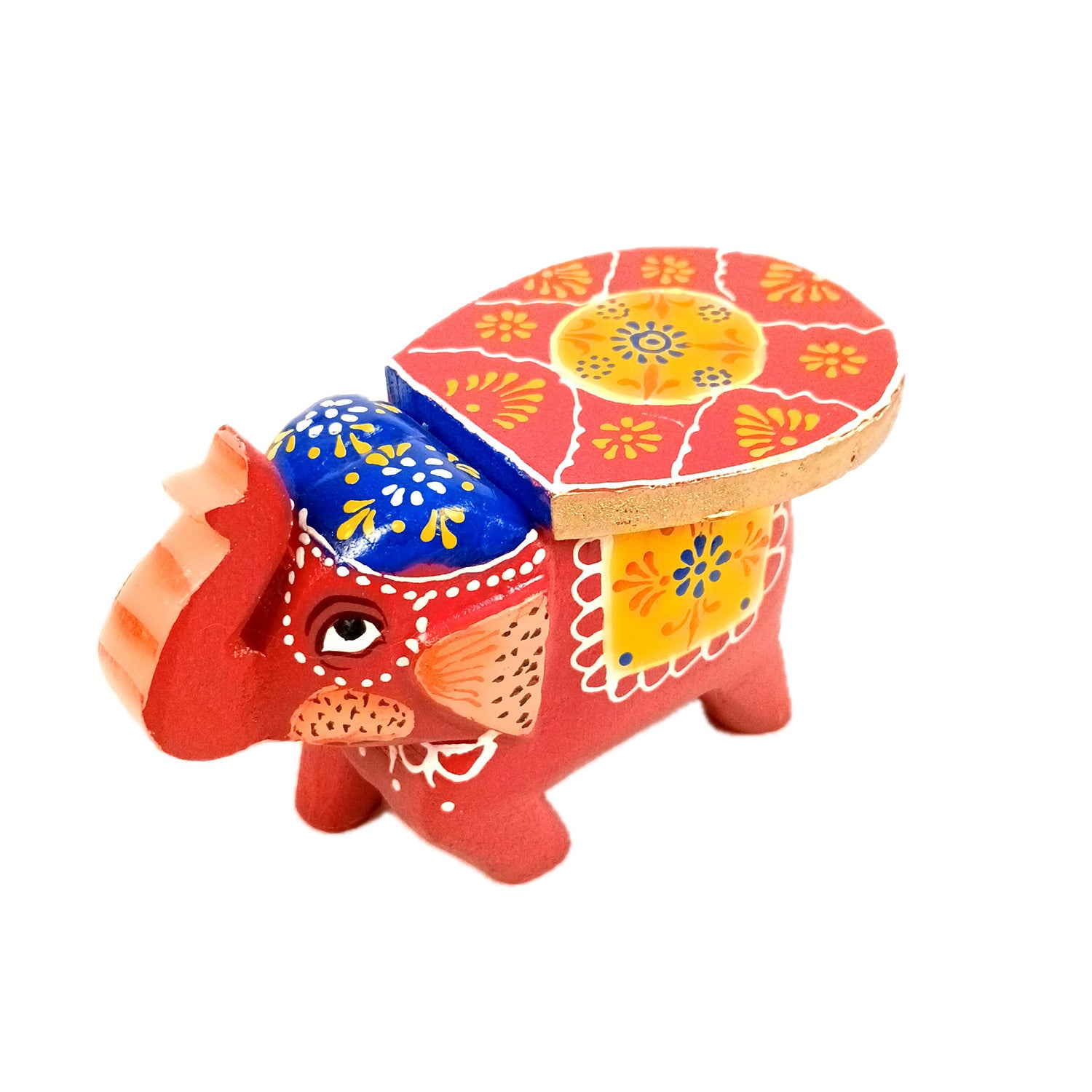 Elephant Showpiece | Elephant Table Showpiece - for Placing Small Pots & Tea Lights - for Home, Living Room Decor & Gifts - 5 Inch (Red, Wood) - Apkamart #Style_Design 1 (Pack Of 1)