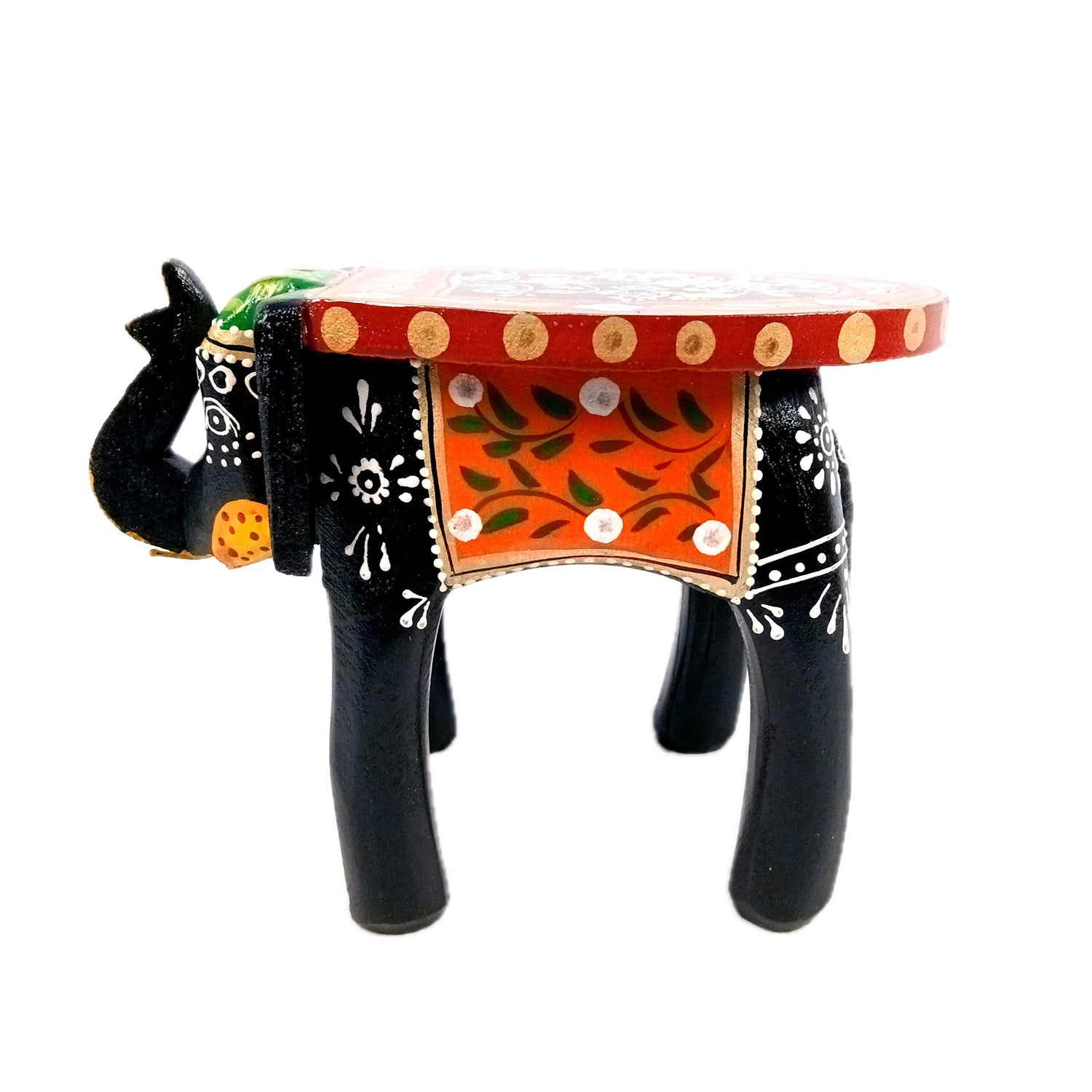 Elephant Showpiece - Stool Design | Elephant Table Showpiece - For Placing Small Pots & Tea Lights - For Home, Living Room Decor & Gifts - 6 Inch (Wood, Black) - Apkamart