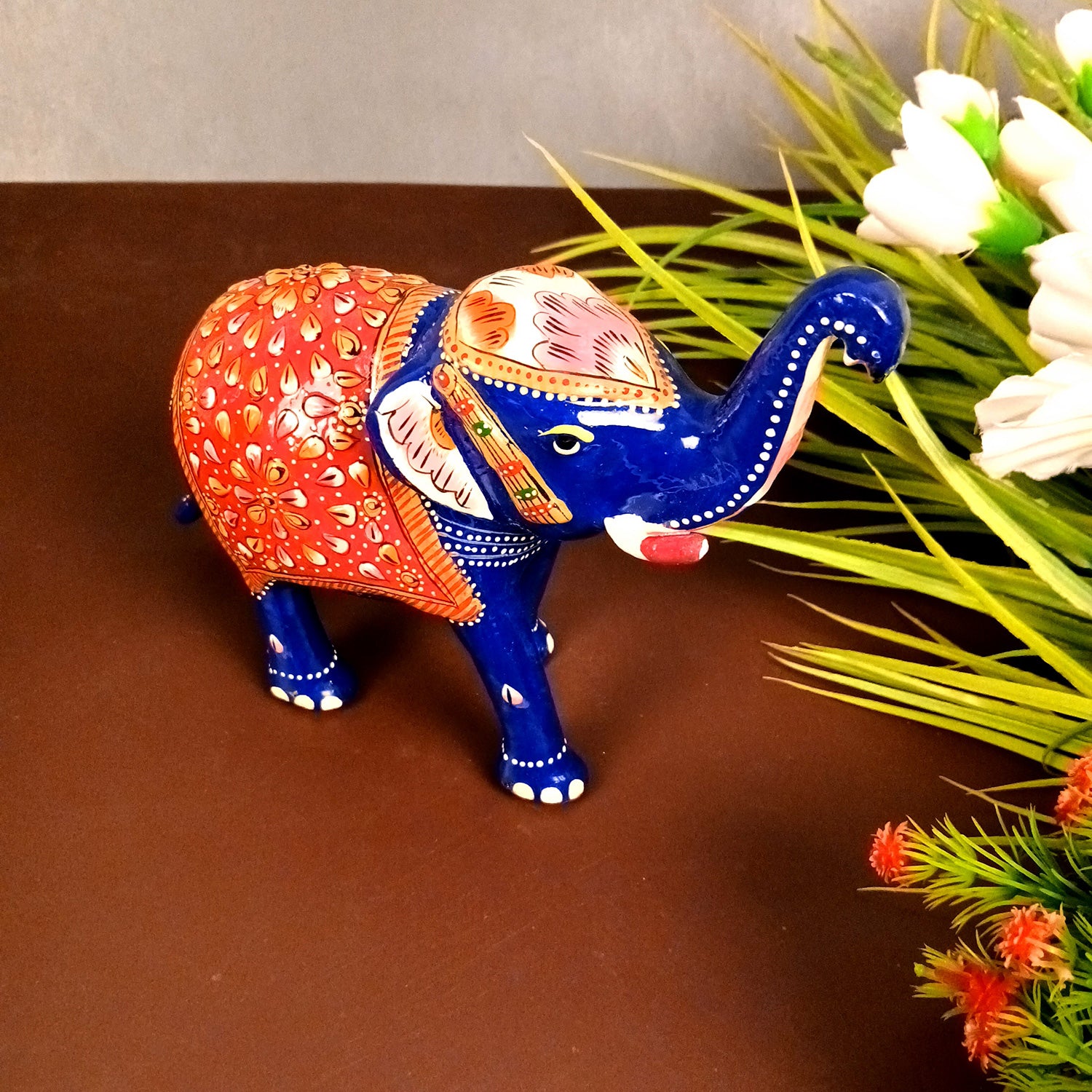 Elephant Showpiece for Table Decor | Handicraft Meenakari Showpiece Figurine - for Home Decor, Table, Living Room, Office & Gift - 6 Inch - Apkamart #Style_Pack Of 1