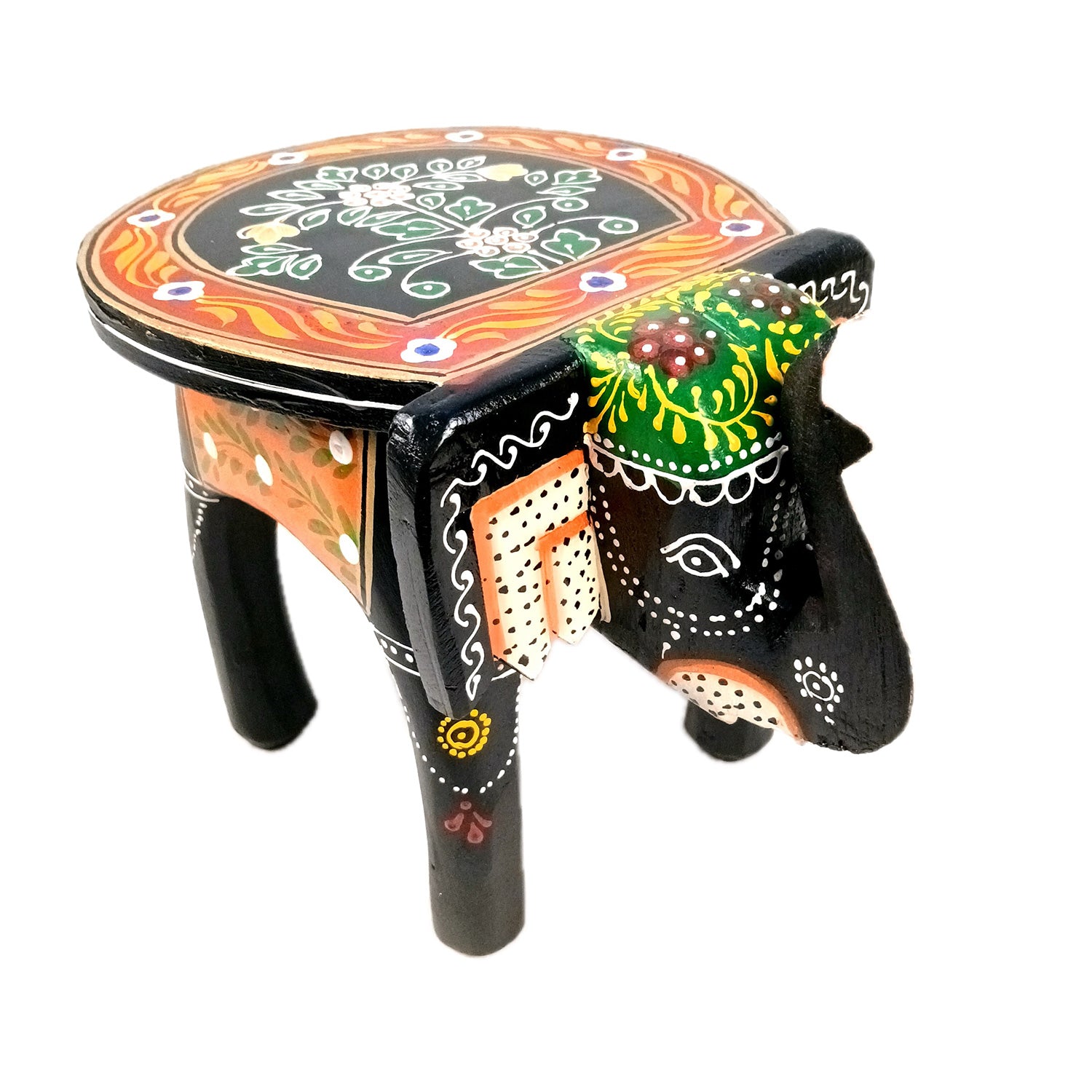 Wooden Stool Side Table - Elephant Design | Elephant Table - for Placing Small Pots & Tea Lights - for Home, Living Room Decor, office & Gifts - 8 Inch - Apkamart
