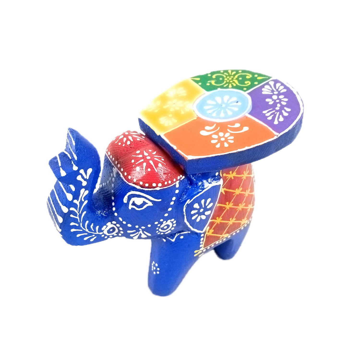 Elephant Showpiece | Elephant Table Showpiece - for Placing Small Pots & Tea Lights - for Home, Living Room Decor & Gifts - 4 Inch (Blue, Wood) - Apkamart #Style_Pack Of 1