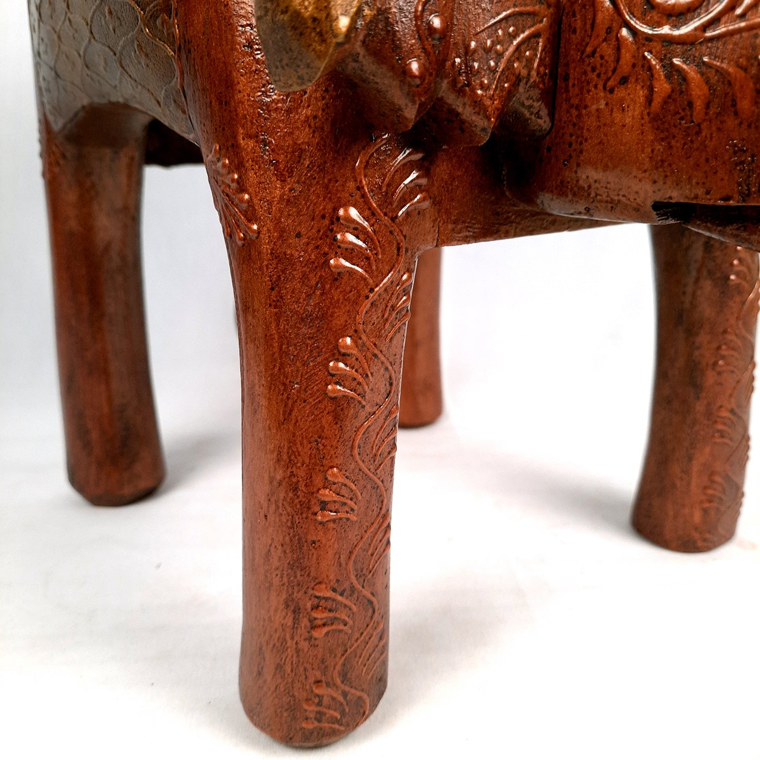 Side Table Cum Stool - Elephant Design | Wooden Stools for Keeping Lamp, Vases & Plants - for Home Decor, Corners, Sofa Side Stool, Office & Gifts - 12 Inch - Apkamart