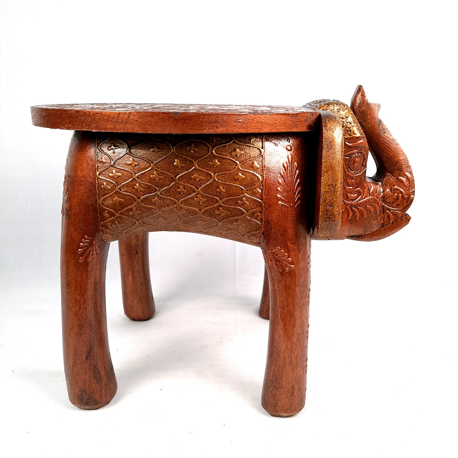 Side Table Cum Stool - Elephant Design | Wooden Stools for Keeping Lamp, Vases & Plants - for Home Decor, Corners, Sofa Side Stool, Office & Gifts - 12 Inch - Apkamart