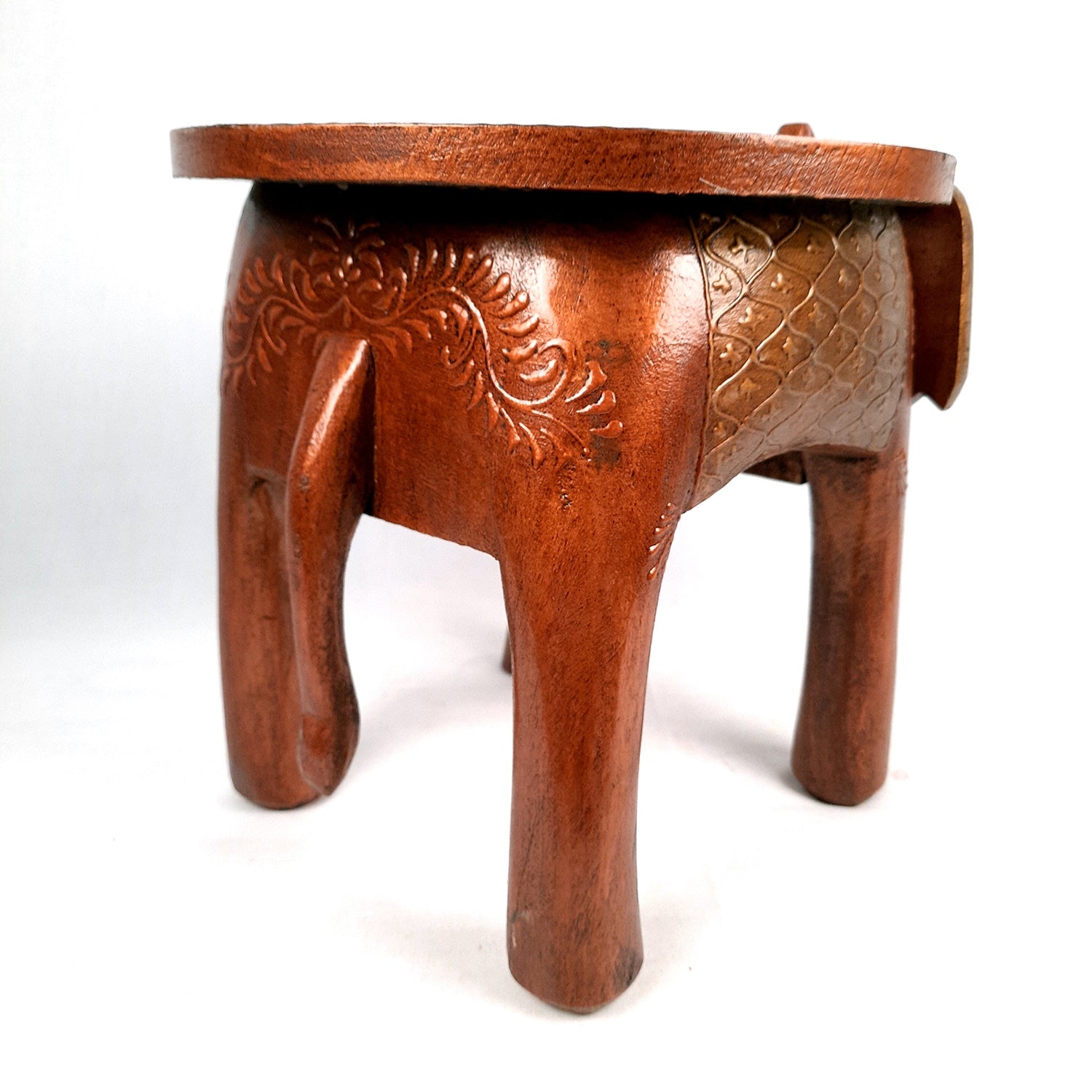 Side Table Cum Stool - Elephant Design | Wooden Stools for Keeping Lamp, Vases & Plants - for Home Decor, Corners, Sofa Side Stool, Office & Gifts - 12 Inch - Apkamart