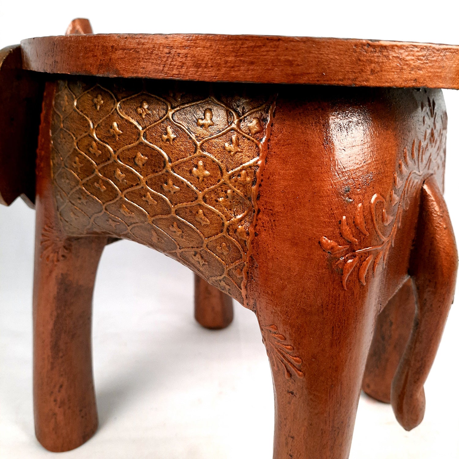 Side Table Cum Stool - Elephant Design | Wooden Stools for Keeping Lamp, Vases & Plants - for Home Decor, Corners, Sofa Side Stool, Office & Gifts - 12 Inch - Apkamart