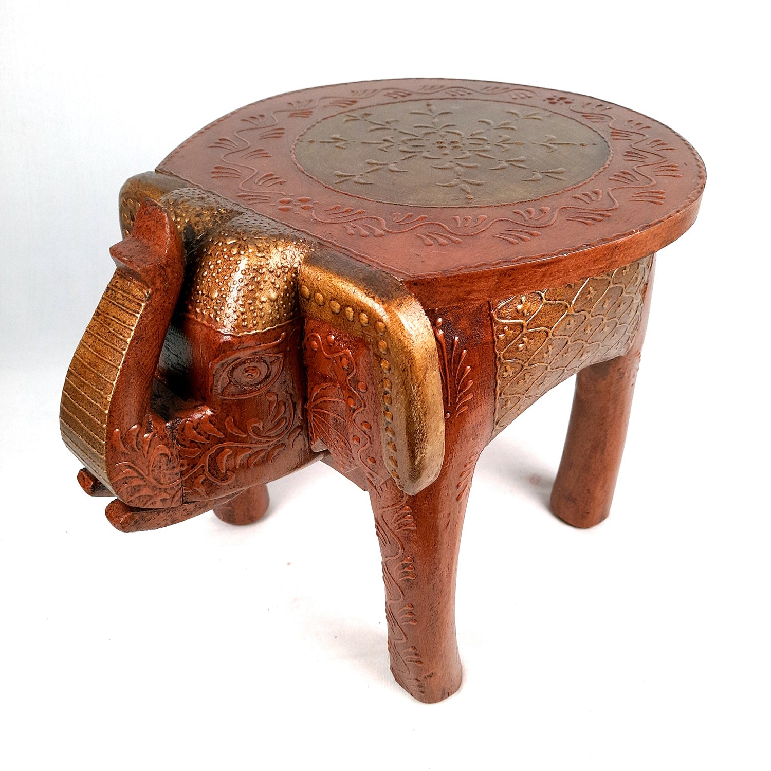Side Table Cum Stool - Elephant Design | Wooden Stools for Keeping Lamp, Vases & Plants - for Home Decor, Corners, Sofa Side Stool, Office & Gifts - 12 Inch - Apkamart