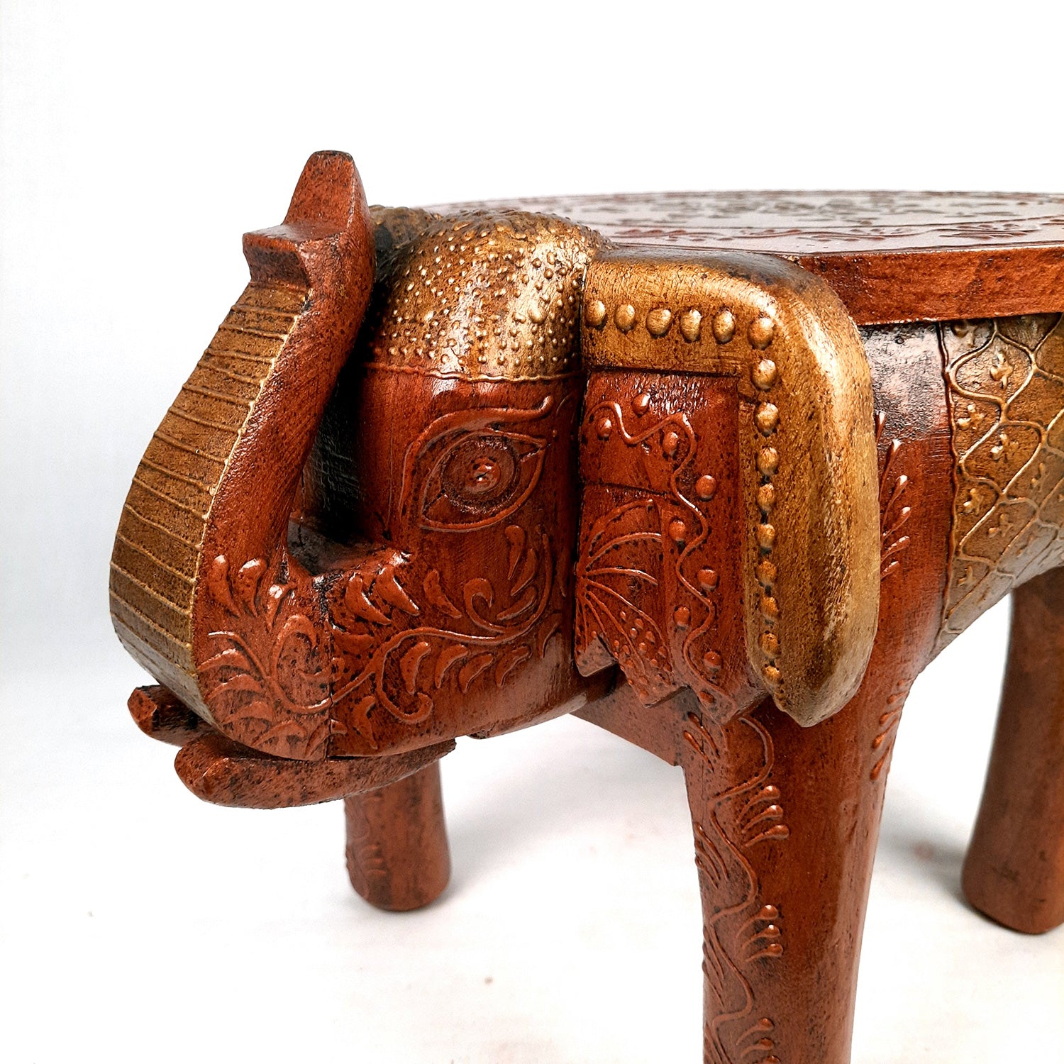 Side Table Cum Stool - Elephant Design | Wooden Stools for Keeping Lamp, Vases & Plants - for Home Decor, Corners, Sofa Side Stool, Office & Gifts - 12 Inch - Apkamart