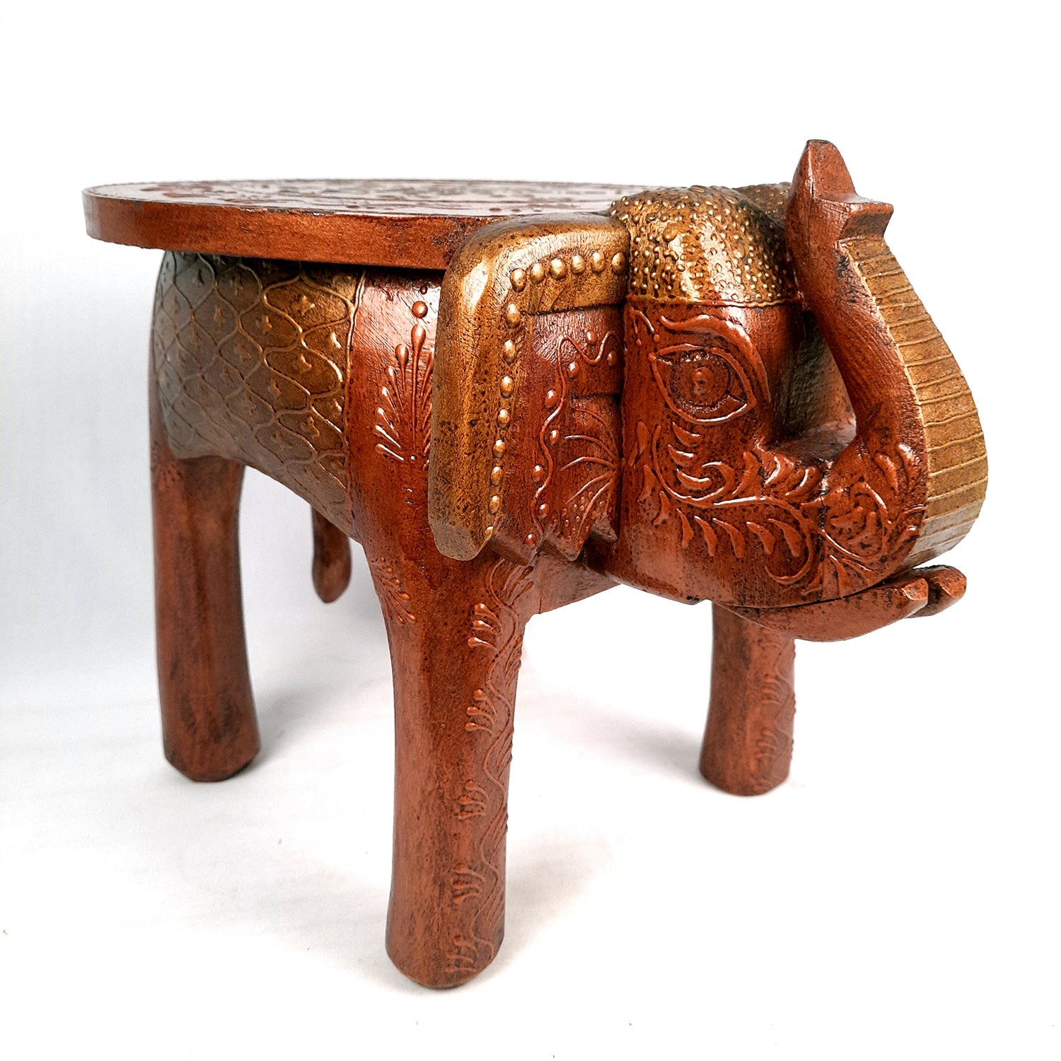 Side Table Cum Stool - Elephant Design | Wooden Stools for Keeping Lamp, Vases & Plants - for Home Decor, Corners, Sofa Side Stool, Office & Gifts - 12 Inch - Apkamart
