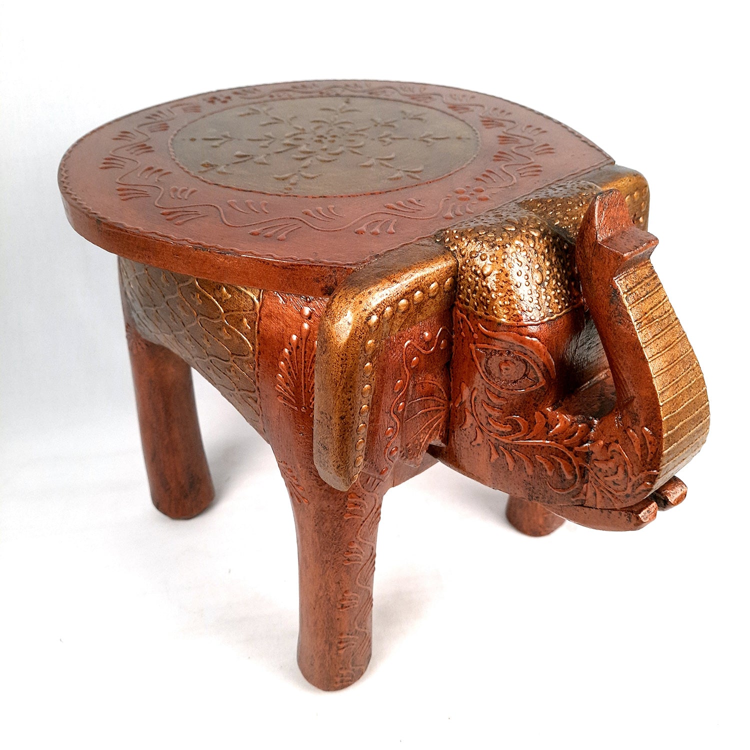 Side Table Cum Stool - Elephant Design | Wooden Stools for Keeping Lamp, Vases & Plants - for Home Decor, Corners, Sofa Side Stool, Office & Gifts - 12 Inch - Apkamart