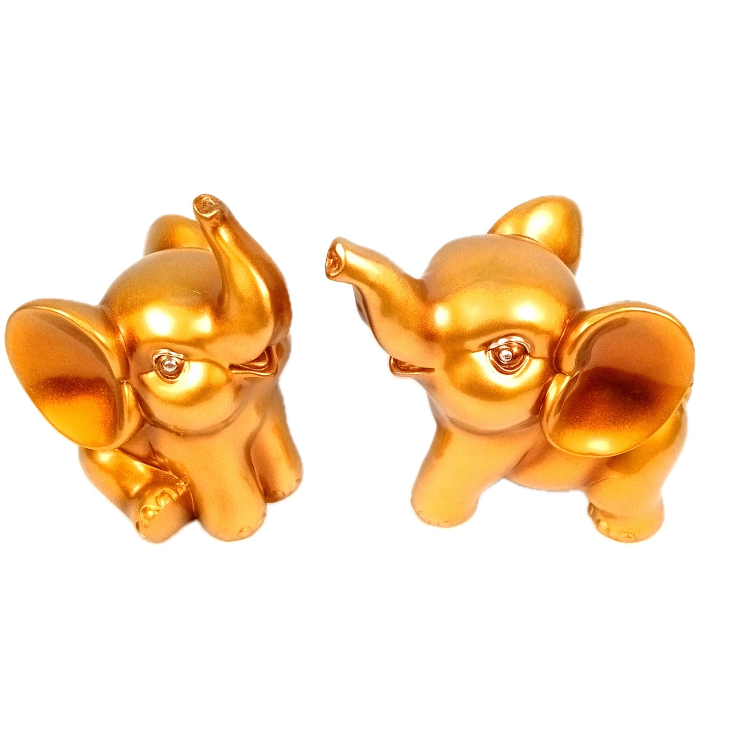 Elephant Statue Showpiece Set | Cute Elephant Figurines - Trunk Up for Vastu & Good Luck - for Home Décor, Living Room, Office Desk & Gifts - 12 Inch (Resin, Golden) - Apkamart #Style_Pack Of 2