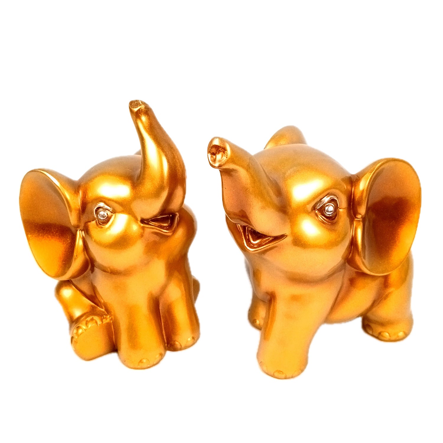 Elephant Statue Showpiece Set | Cute Elephant Figurines - Trunk Up for Vastu & Good Luck - for Home Décor, Living Room, Office Desk & Gifts - 12 Inch (Resin, Golden) - Apkamart #Style_Pack Of 2
