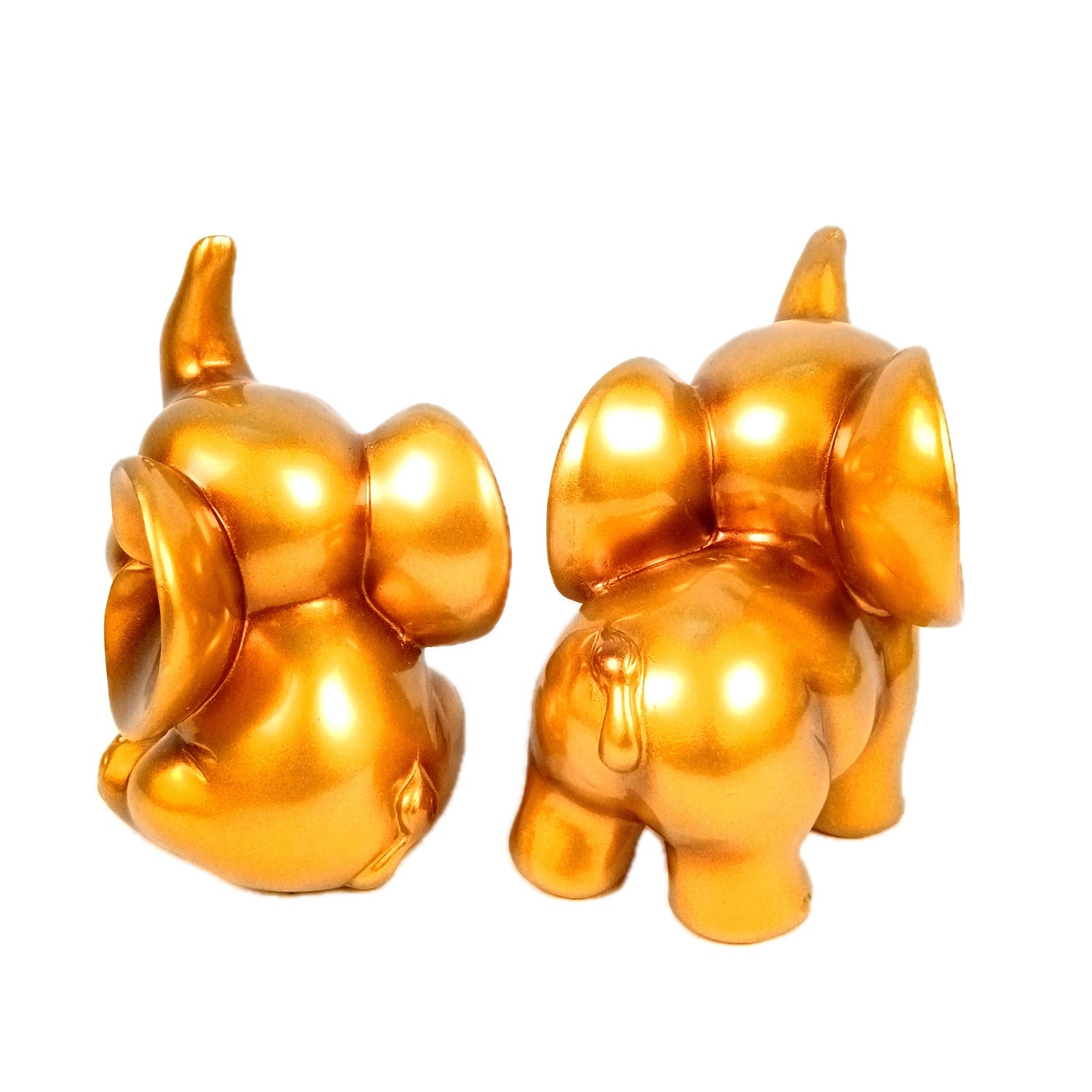 Elephant Statue Showpiece Set | Cute Elephant Figurines - Trunk Up for Vastu & Good Luck - for Home Décor, Living Room, Office Desk & Gifts - 12 Inch (Resin, Golden) - Apkamart #Style_Pack Of 2