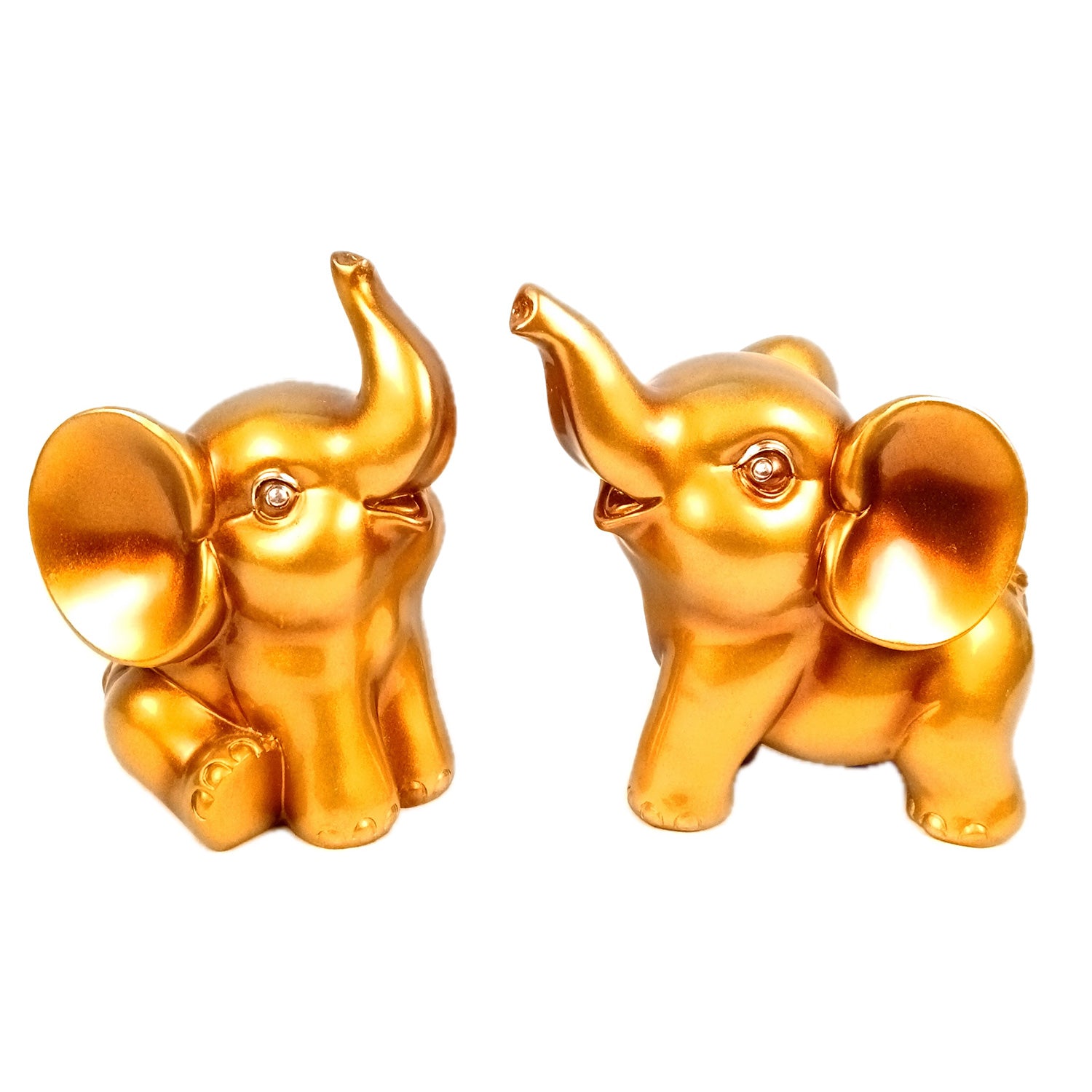 Elephant Statue Showpiece Set | Cute Elephant Figurines - Trunk Up for Vastu & Good Luck - for Home Décor, Living Room, Office Desk & Gifts - 12 Inch (Resin, Golden) - Apkamart #Style_Pack Of 2
