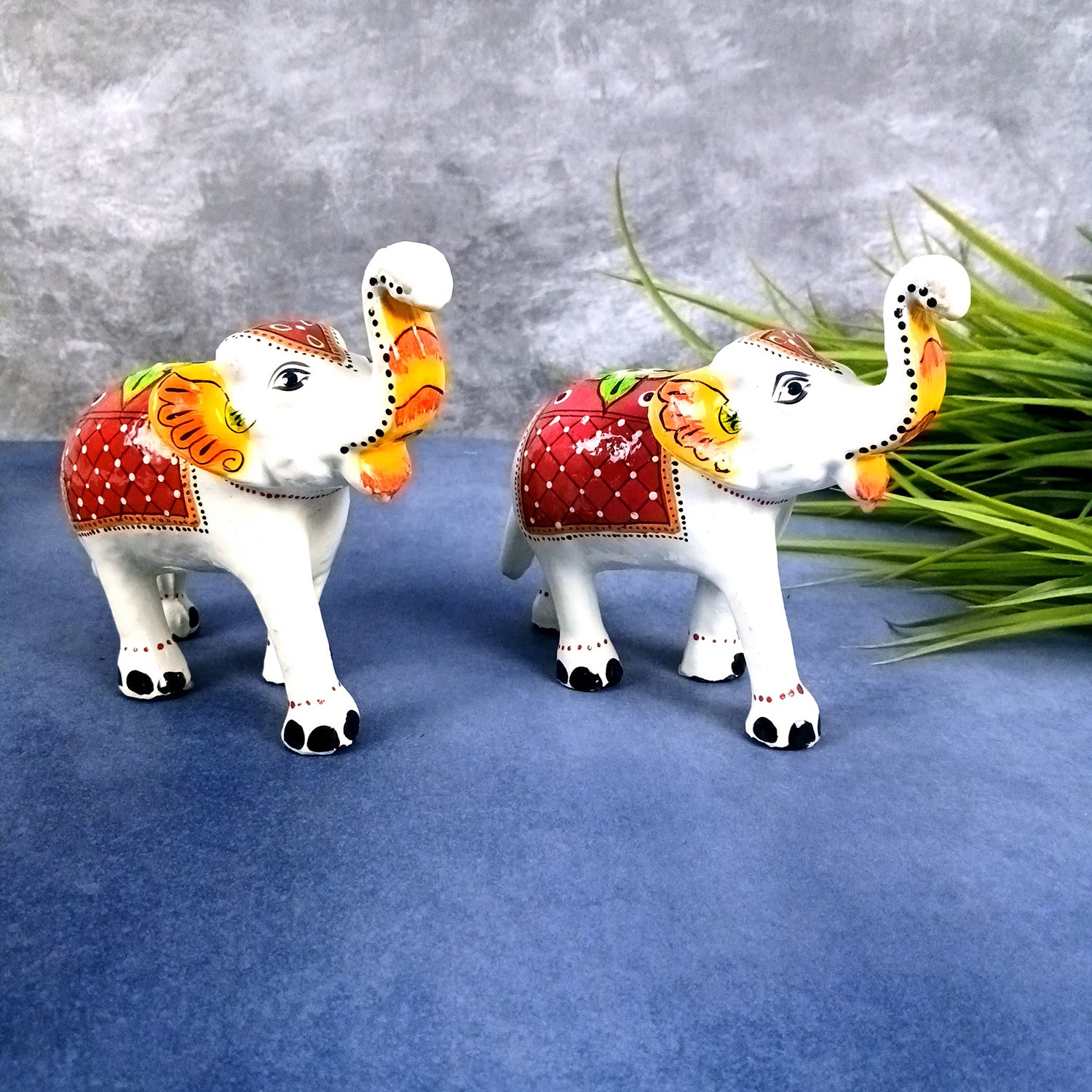 Elephant Statue Showpiece | Trunk Up Elephant Figurine - For Vastu, Good Fortune, Home, Table Decor, Living Room, Office & Gift - 7 inch (Set Of 2) - Apkamart