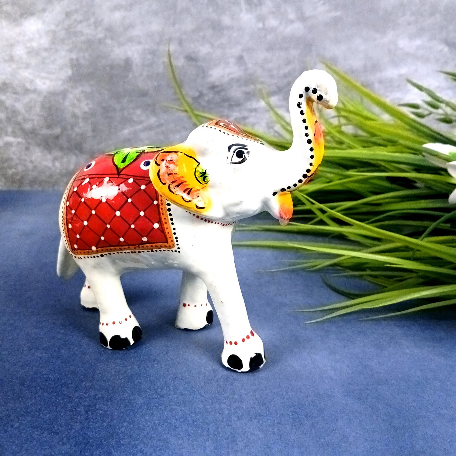 Elephant Statue Showpiece | Trunk Up Elephant Figurine - For Vastu, Good Fortune, Home, Table Decor, Living Room, Office & Gift - 7 inch - Apkamart