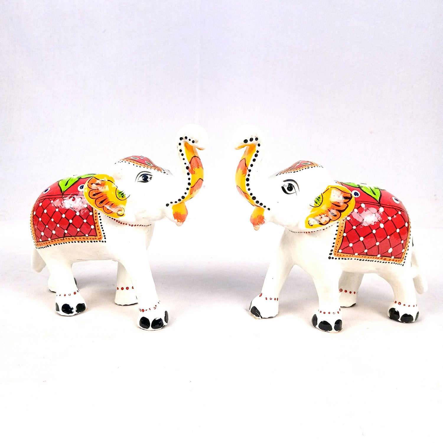 Elephant Statue Showpiece | Trunk Up Elephant Figurine - For Vastu, Good Fortune, Home, Table Decor, Living Room, Office & Gift - 7 inch (Set Of 2) - Apkamart