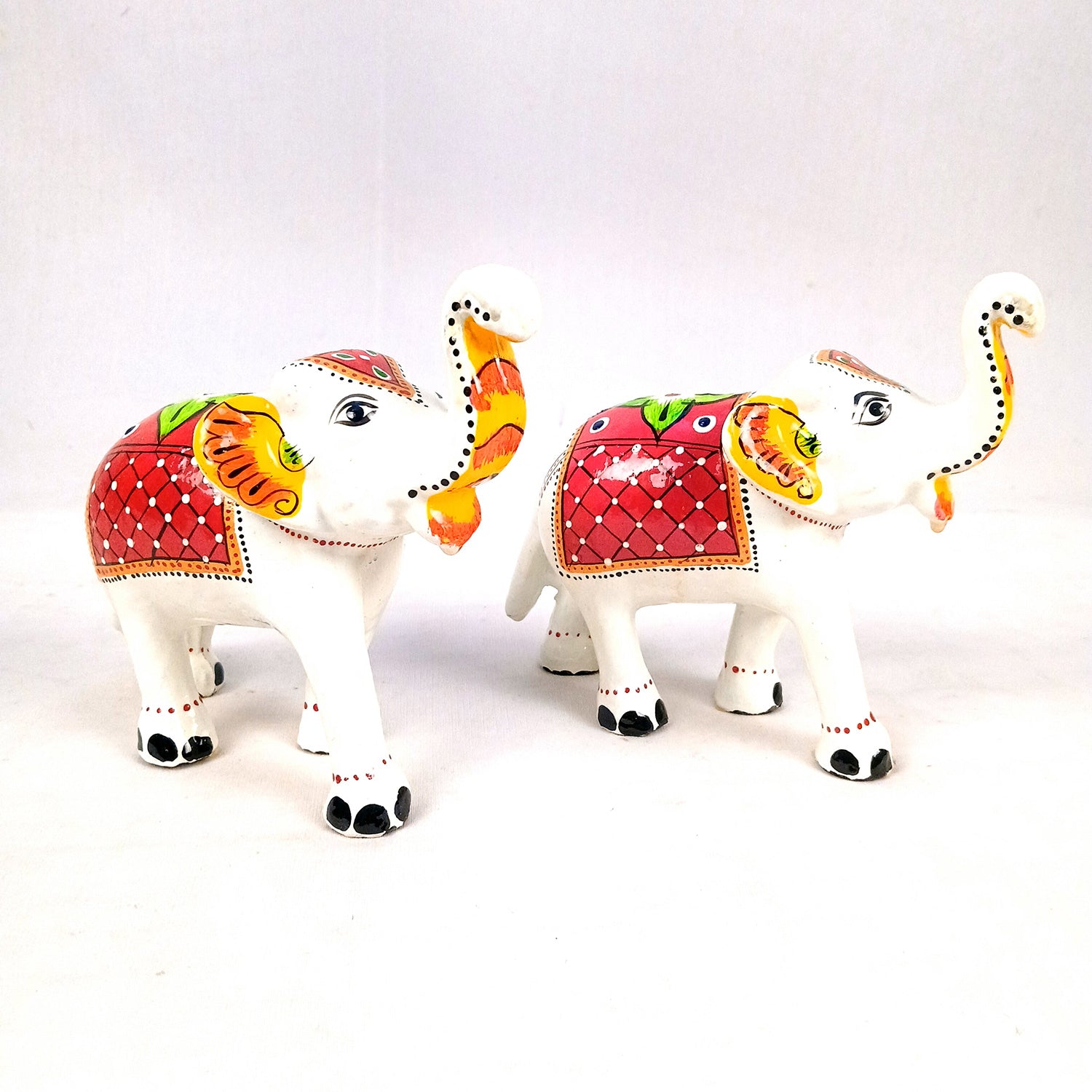 Elephant Statue Showpiece | Trunk Up Elephant Figurine - For Vastu, Good Fortune, Home, Table Decor, Living Room, Office & Gift - 7 inch (Set Of 2) - Apkamart