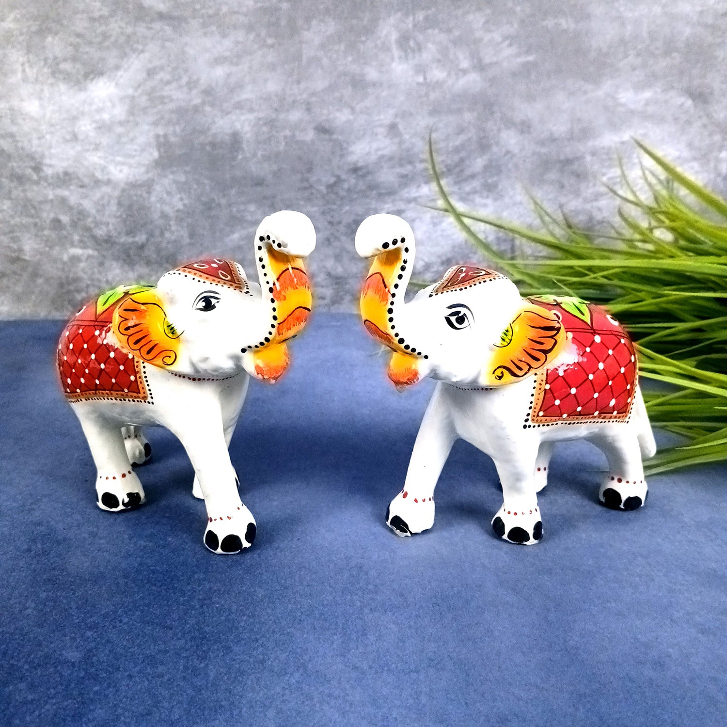 Elephant Statue Showpiece | Trunk Up Elephant Figurine - For Vastu, Good Fortune, Home, Table Decor, Living Room, Office & Gift - 7 inch (Set Of 2) - Apkamart
