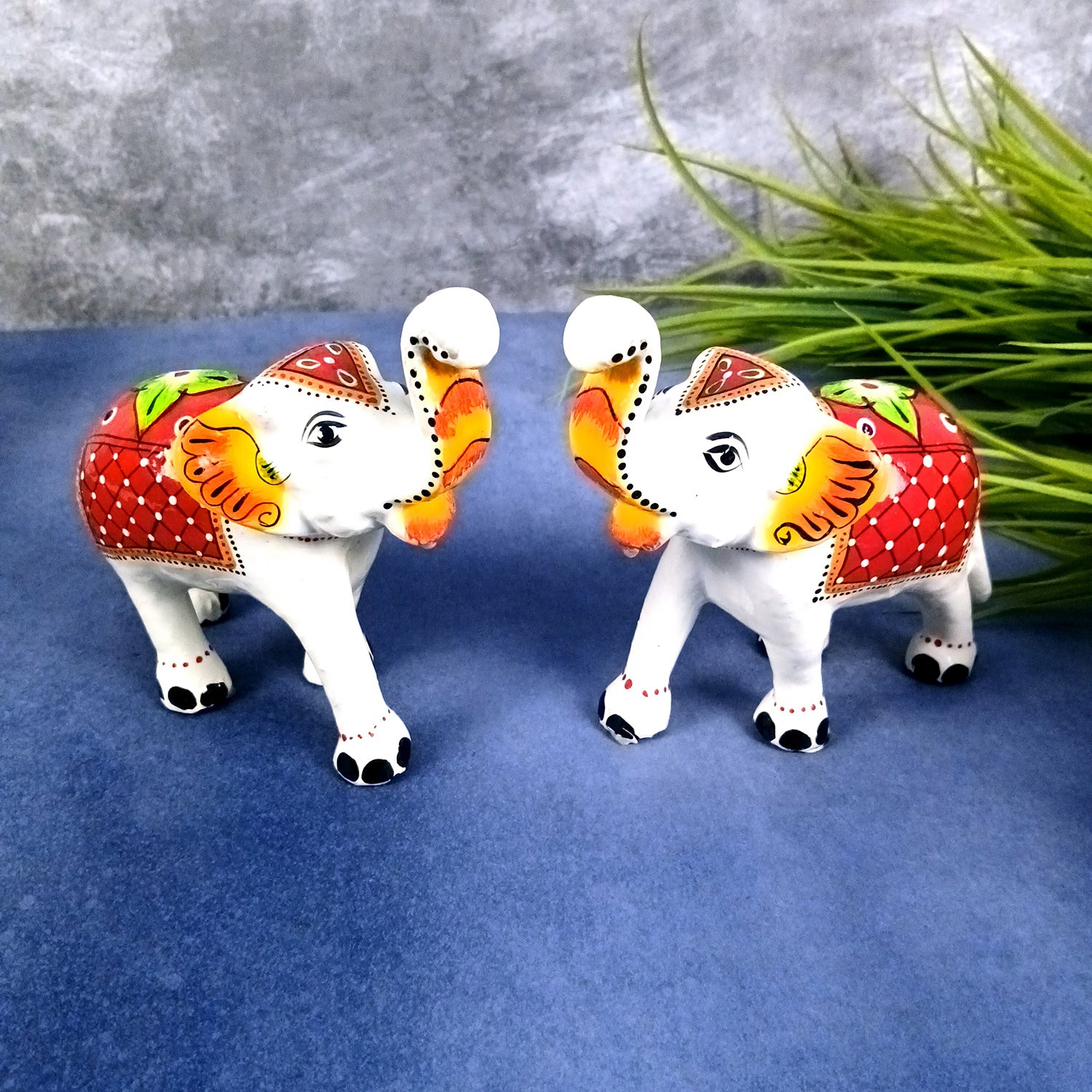 Elephant Statue Showpiece | Trunk Up Elephant Figurine - For Vastu, Good Fortune, Home, Table Decor, Living Room, Office & Gift - 7 inch (Set Of 2) - Apkamart