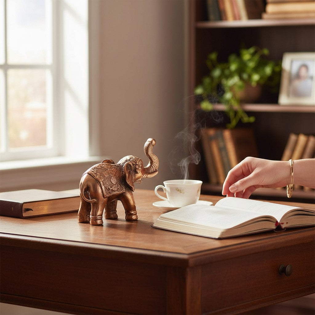 Elephant Statue Showpiece | Decorative Elephant Figurine for Home Decor | Lucky Elephant Idol for Living Room, Office, Mandir & Gift - 7 Inch - Apkamart