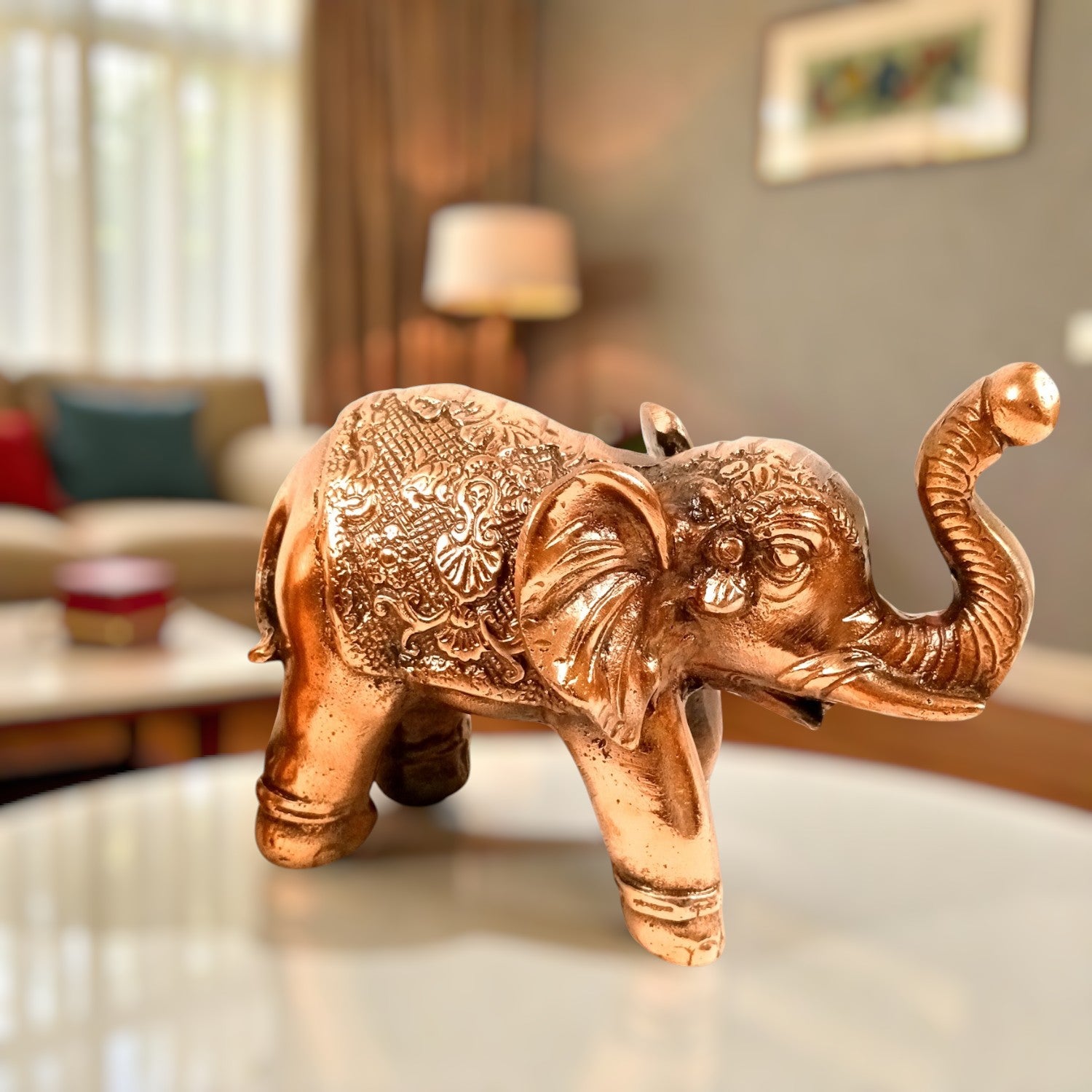 Elephant Statue Showpiece | Decorative Elephant Figurine for Home Decor | Lucky Elephant Idol for Living Room, Office, Mandir & Gift - 7 Inch - Apkamart