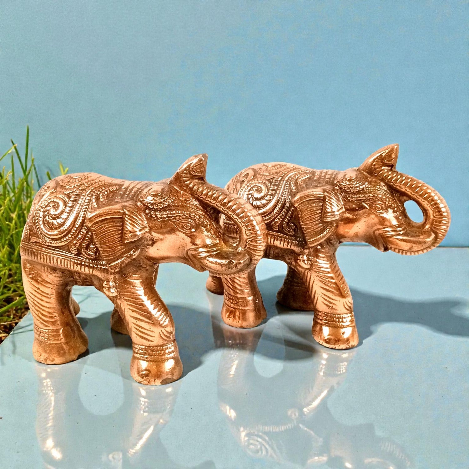 Elephant Statue Showpiece Set | Decorative Elephant Figurine for Home Decor | Lucky Elephant Idol for Living Room, Office, Mandir & Gift - 8 Inch (pack Of 2) - Apkamart