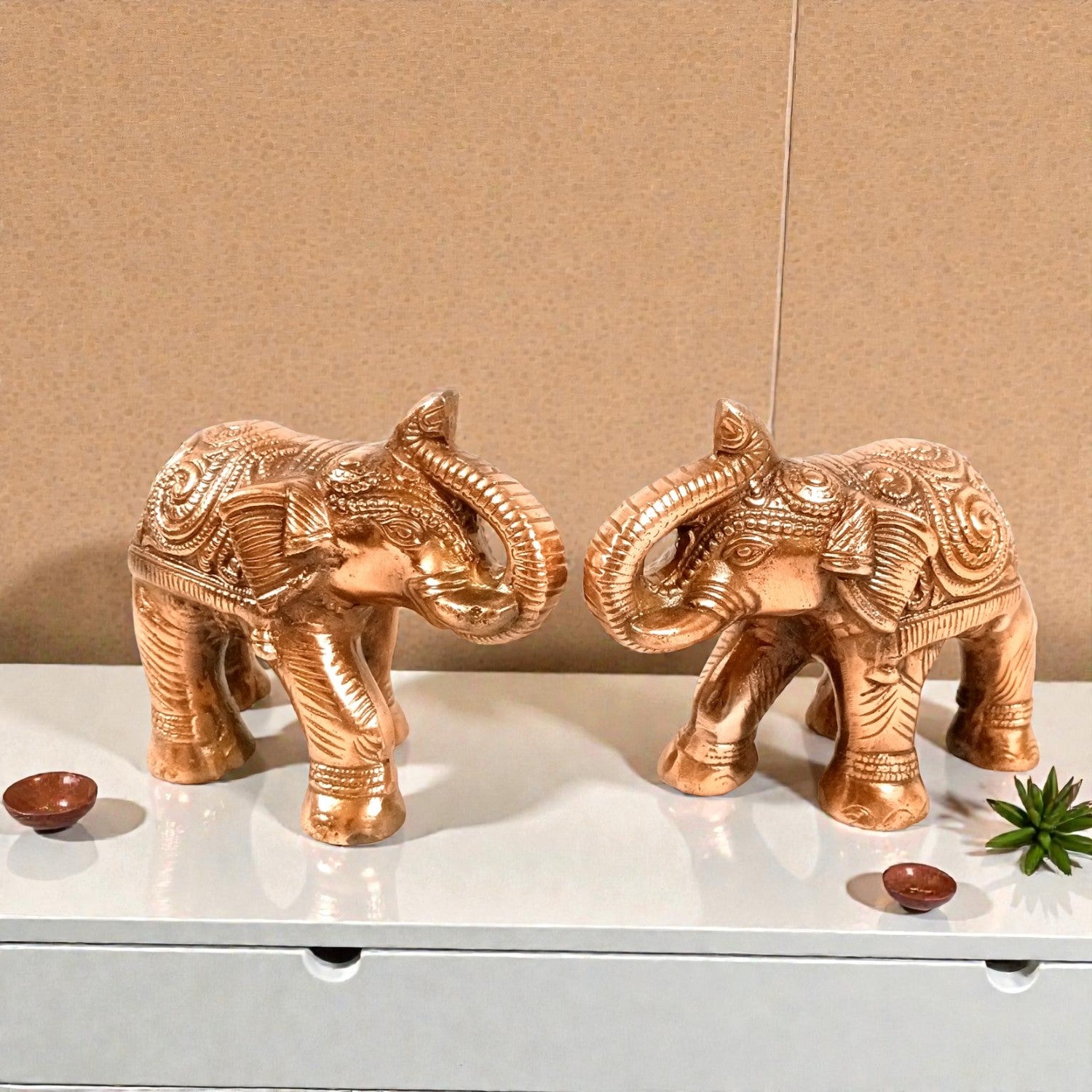 Elephant Statue Showpiece Set | Decorative Elephant Figurine for Home Decor | Lucky Elephant Idol for Living Room, Office, Mandir & Gift - 8 Inch (pack Of 2) - Apkamart