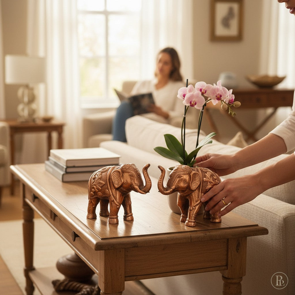 Elephant Statue Showpiece Set | Decorative Elephant Figurine for Home Decor | Lucky Elephant Idol for Living Room, Office, Mandir & Gift - 10 Inch (pack Of 2) - Apkamart