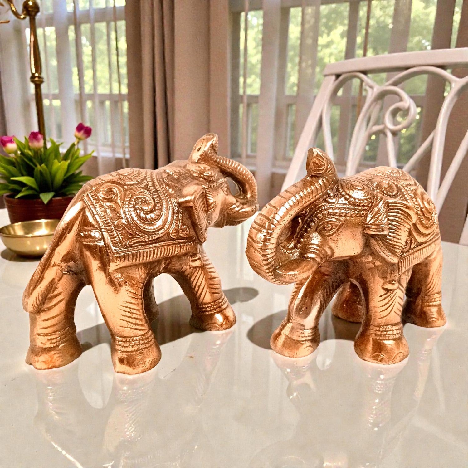 Elephant Statue Showpiece Set | Decorative Elephant Figurine for Home Decor | Lucky Elephant Idol for Living Room, Office, Mandir & Gift - 8 Inch (pack Of 2) - Apkamart