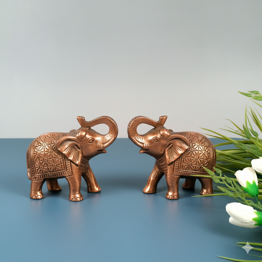 Elephant Statue Showpiece | Handcrafted Elephant Figurine for Home, Office & Temple Decor | Symbol of Luck, Strength & Prosperity - 5 Inch (Set Of 2) - Apkamart