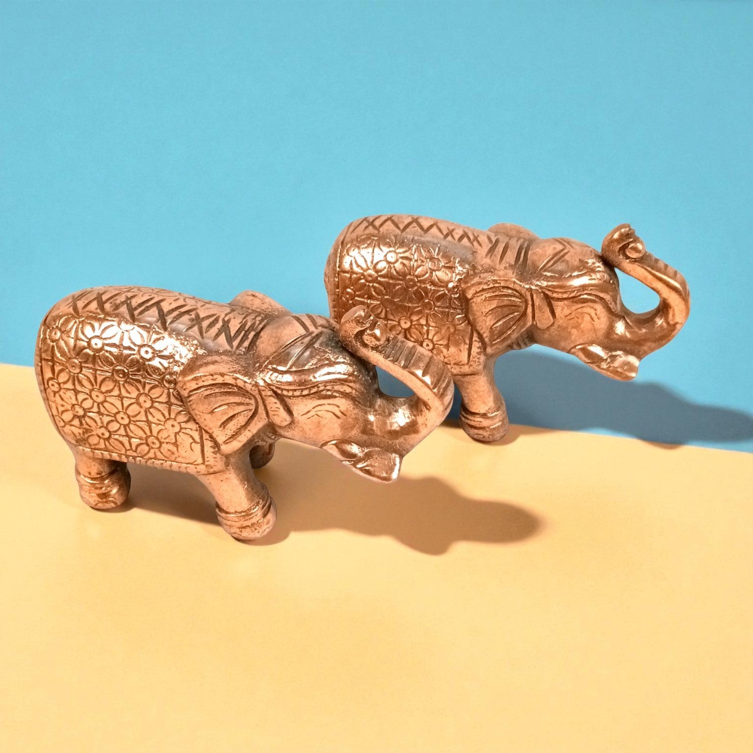 Elephant Statue Showpiece | Handcrafted Elephant Figurine for Home, Office & Temple Decor | Symbol of Luck, Strength & Prosperity - 5 Inch (Set Of 2) - Apkamart