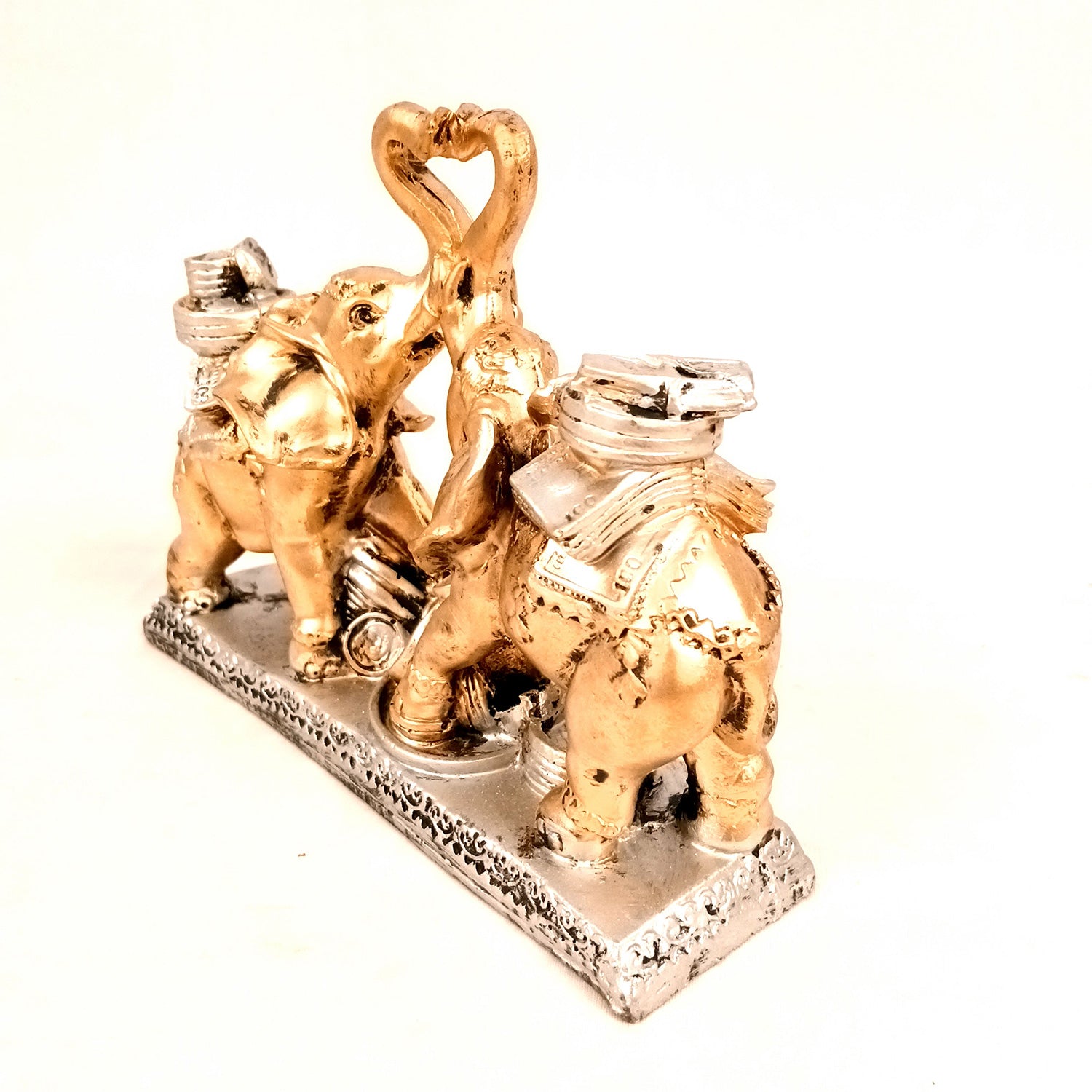 Elephant Statue Showpiece | Fengshui Trunk Up Elephant Figurine With Money & Gold Coins - For Vastu, Good Fortune, Wealth, Strength | For Home Decor, Living Room, Office & Gift - 7 inch - Apkamart #Colour_Golden